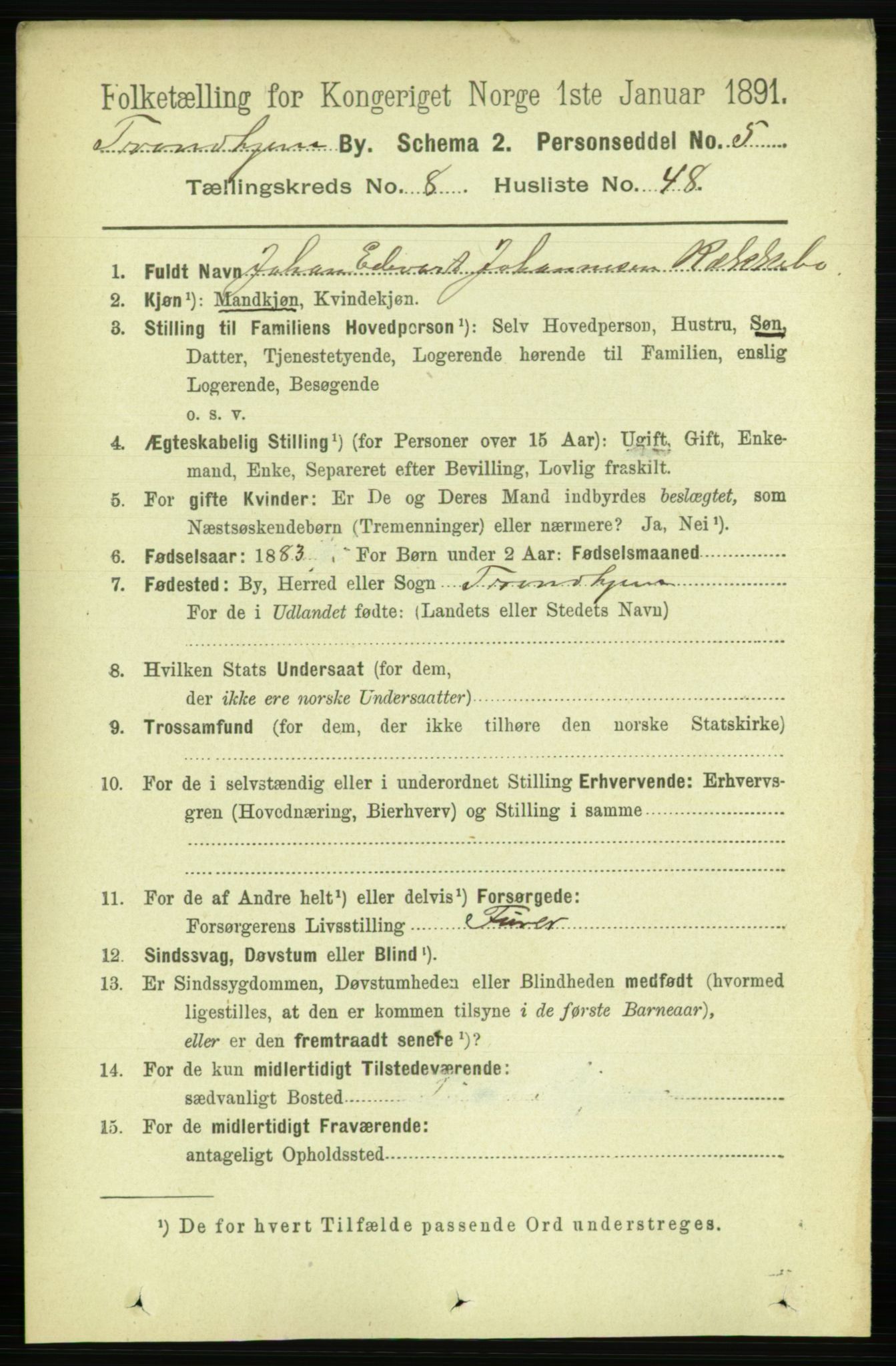 RA, 1891 census for 1601 Trondheim, 1891, p. 7421