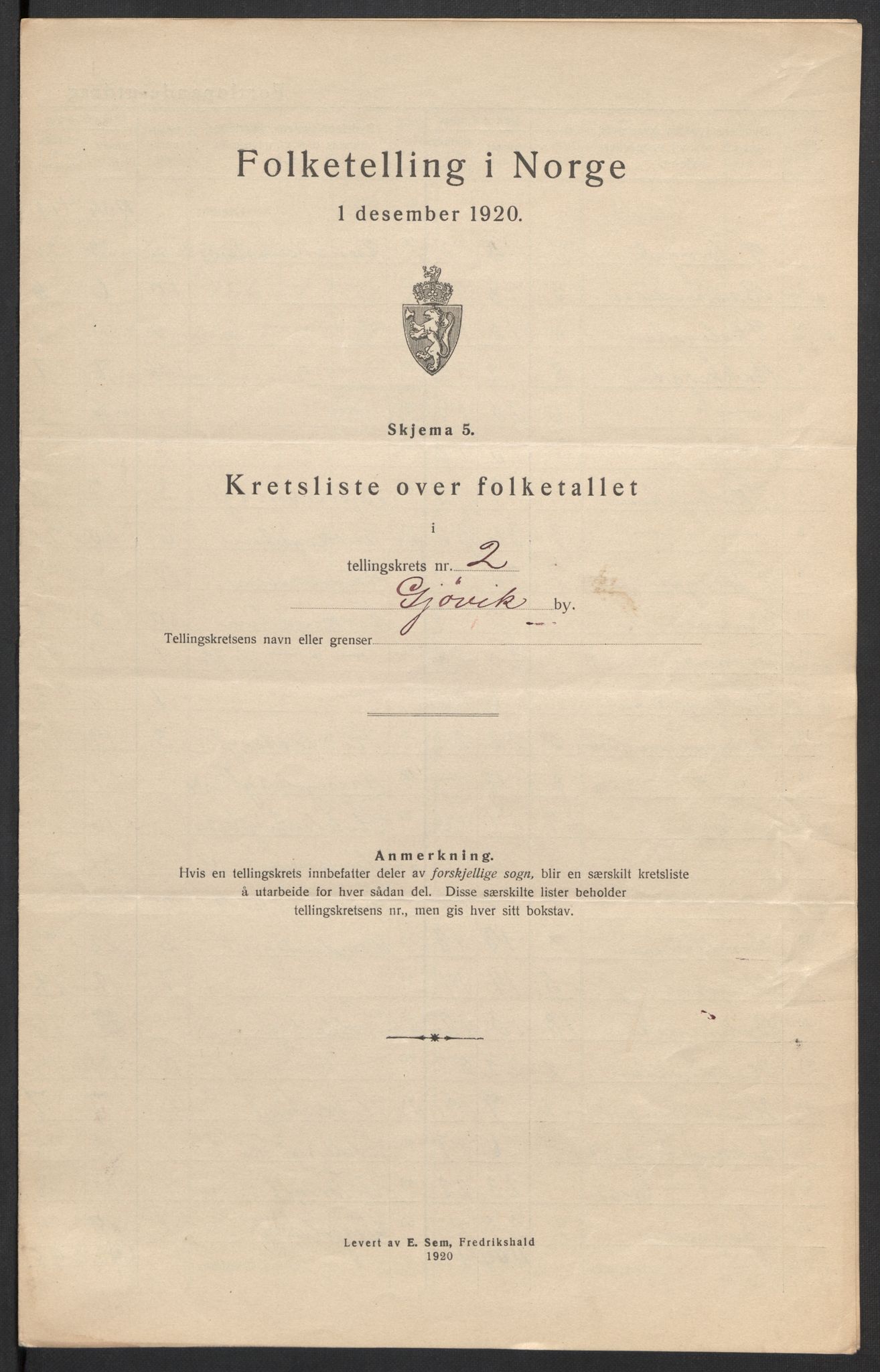 SAH, 1920 census for Gjøvik, 1920, p. 9