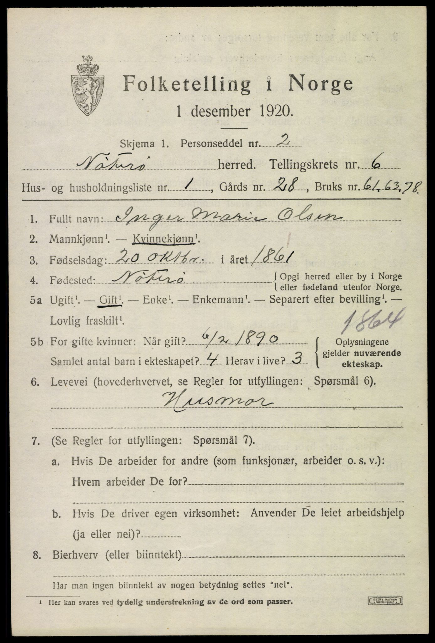 SAKO, 1920 census for Nøtterøy, 1920, p. 8435