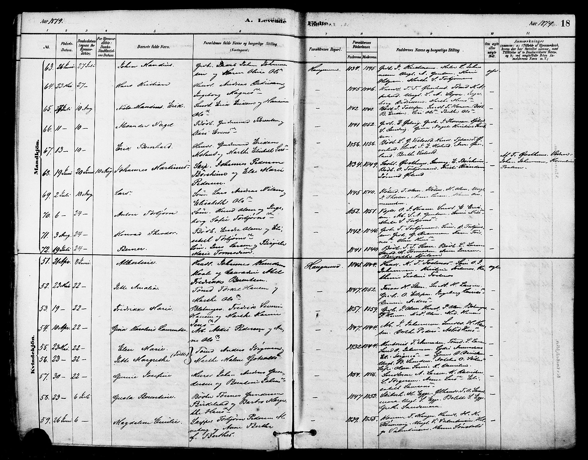 Haugesund sokneprestkontor, AV/SAST-A -101863/H/Ha/Haa/L0001: Parish register (official) no. A 1, 1878-1885, p. 18