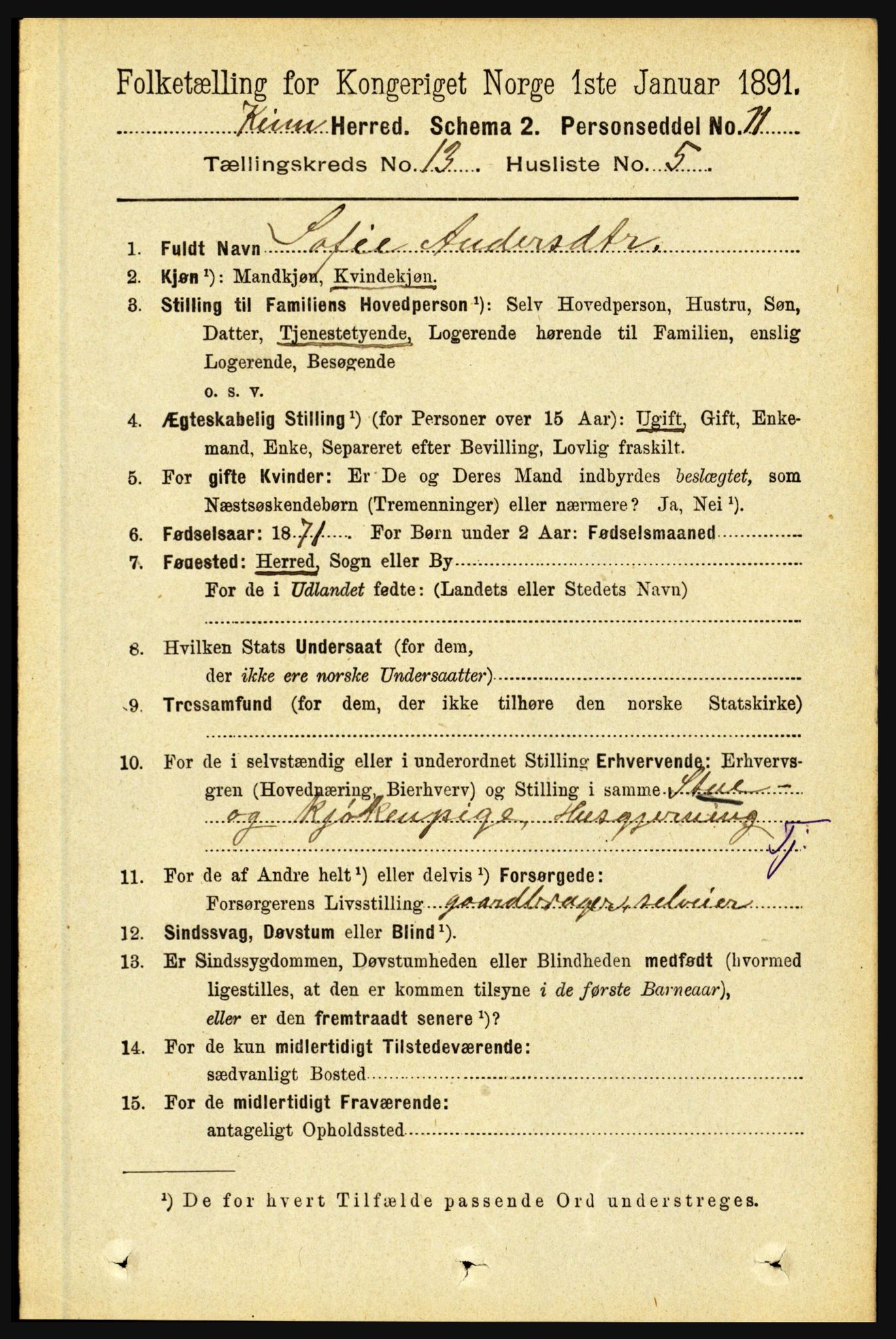 RA, 1891 census for 1437 Kinn, 1891, p. 5086