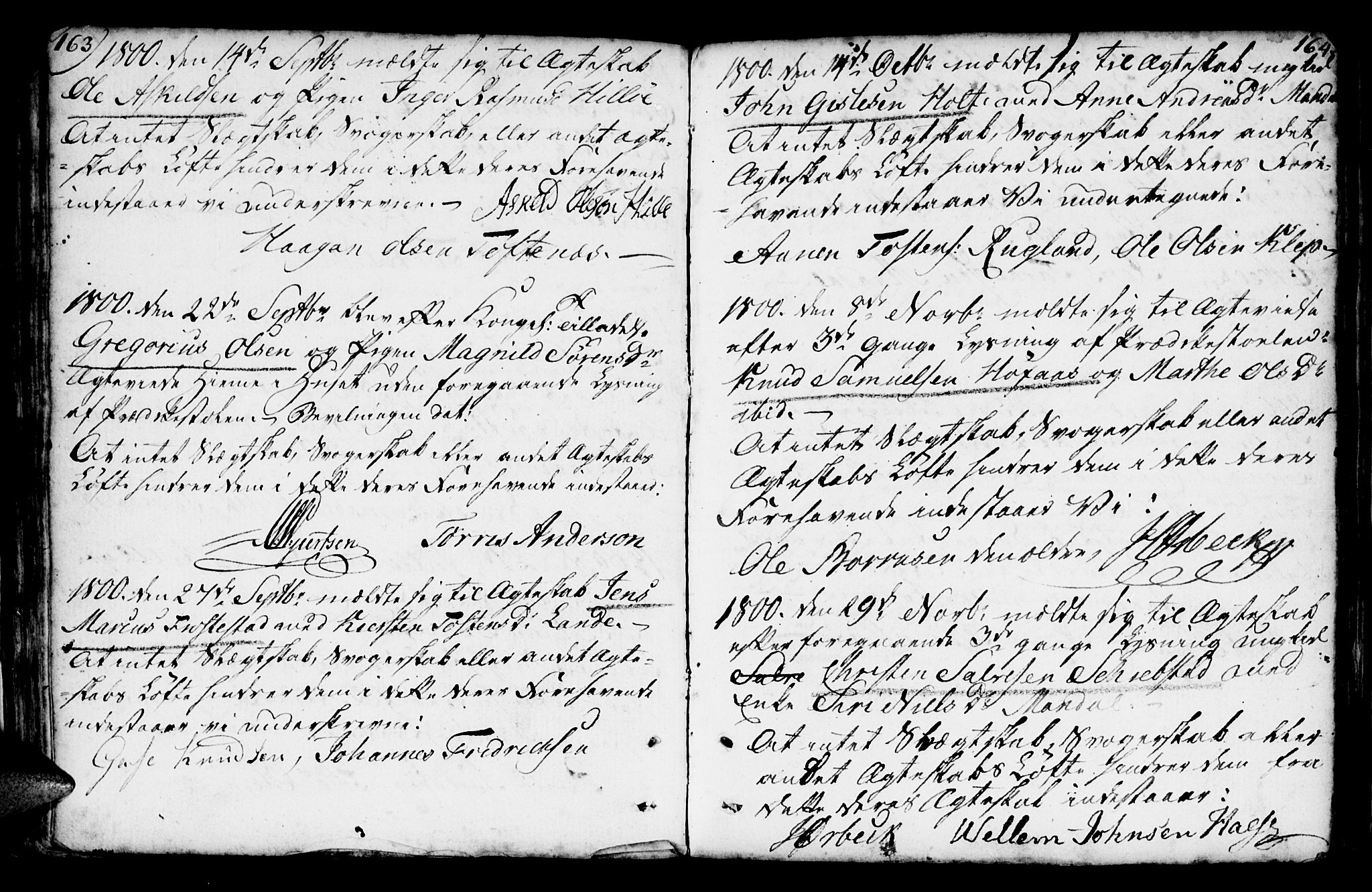 Mandal sokneprestkontor, SAK/1111-0030/F/Fa/Faa/L0007: Parish register (official) no. A 7, 1783-1818, p. 163-164
