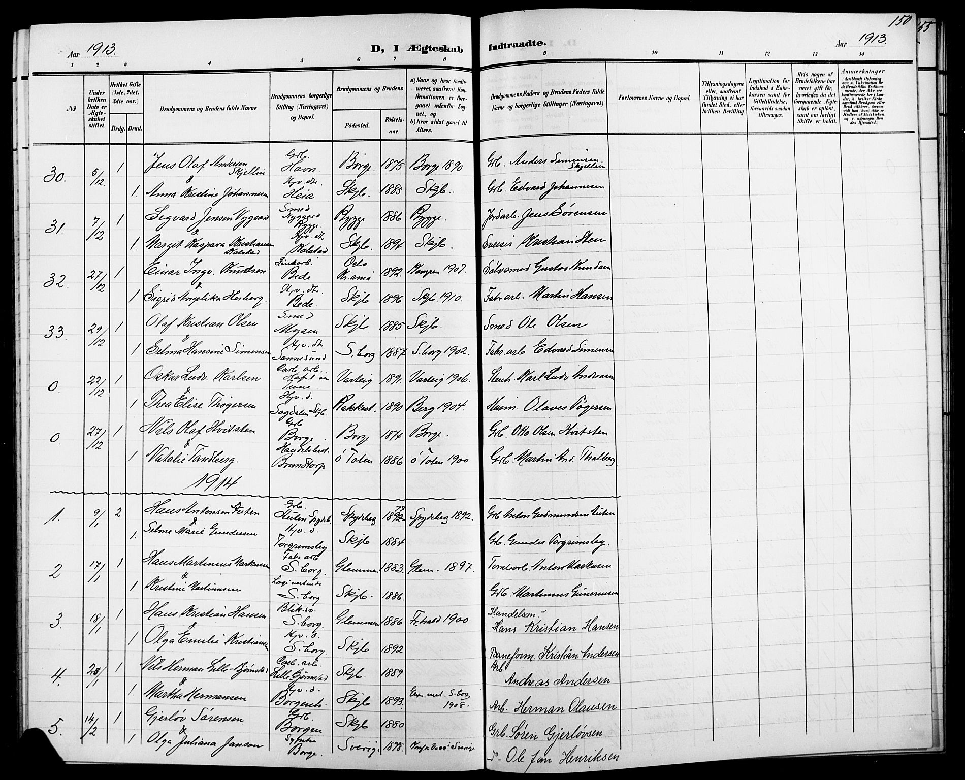 Skjeberg prestekontor Kirkebøker, SAO/A-10923/G/Ga/L0002: Parish register (copy) no. I 2, 1901-1924, p. 150