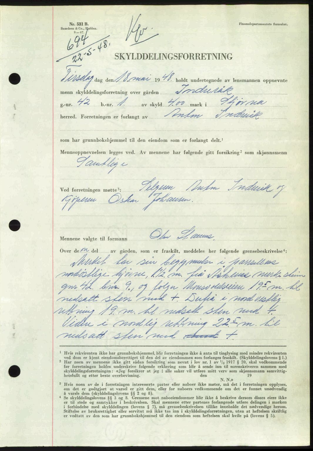 Fosen sorenskriveri, AV/SAT-A-1107/1/2/2C: Mortgage book no. A7-9, 1947-1949, Diary no: : 694/1948