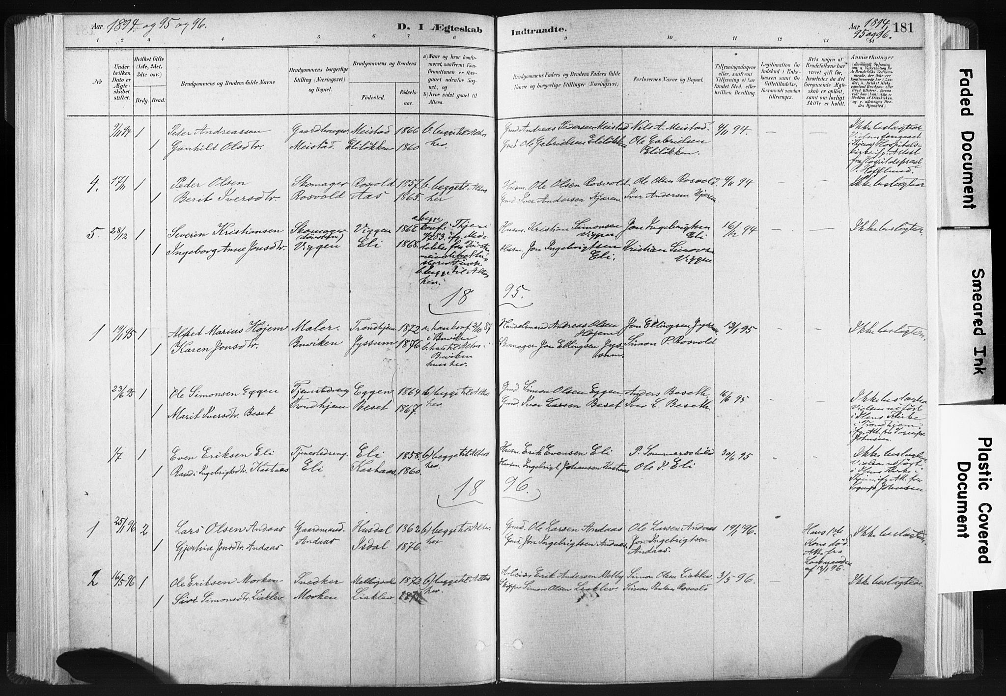 Ministerialprotokoller, klokkerbøker og fødselsregistre - Sør-Trøndelag, SAT/A-1456/665/L0773: Parish register (official) no. 665A08, 1879-1905, p. 181