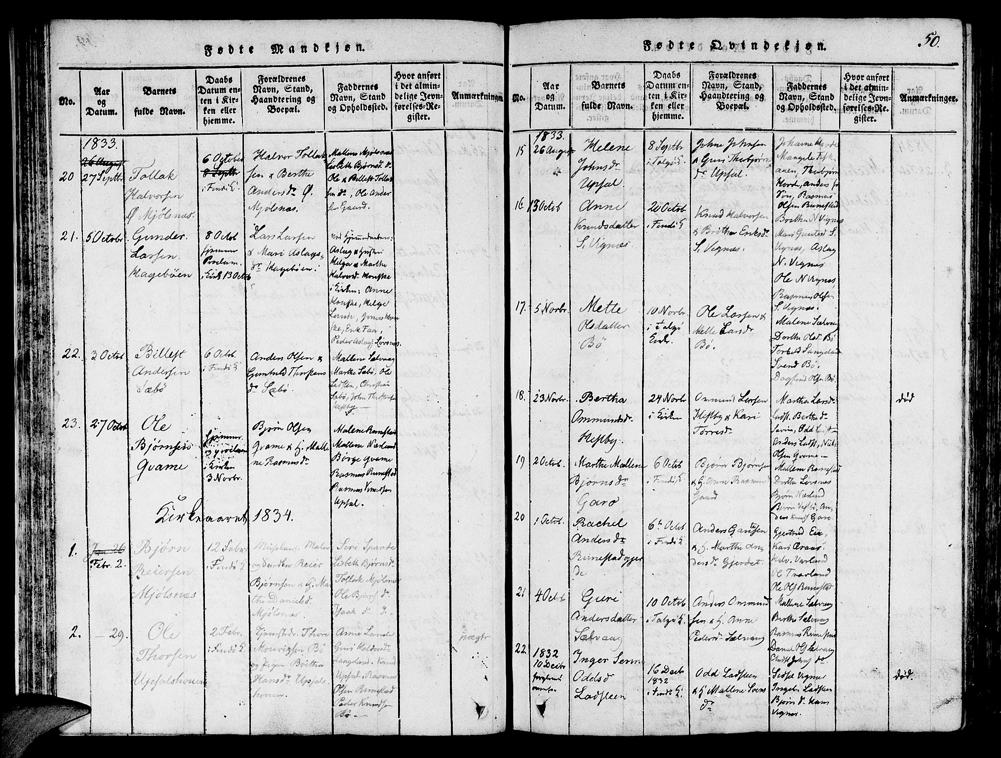 Finnøy sokneprestkontor, AV/SAST-A-101825/H/Ha/Haa/L0006: Parish register (official) no. A 6, 1816-1846, p. 50
