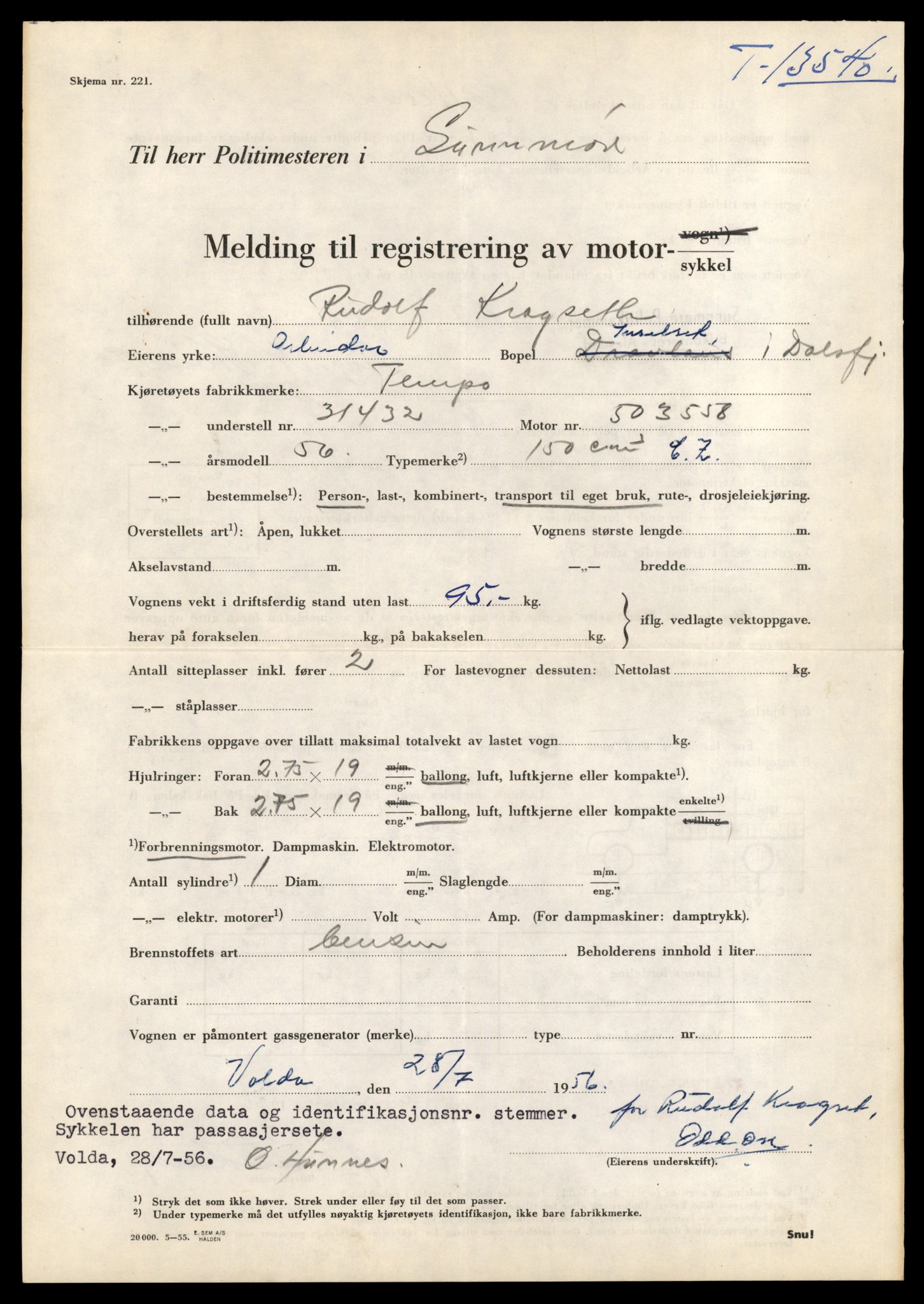 Møre og Romsdal vegkontor - Ålesund trafikkstasjon, AV/SAT-A-4099/F/Fe/L0040: Registreringskort for kjøretøy T 13531 - T 13709, 1927-1998, p. 210