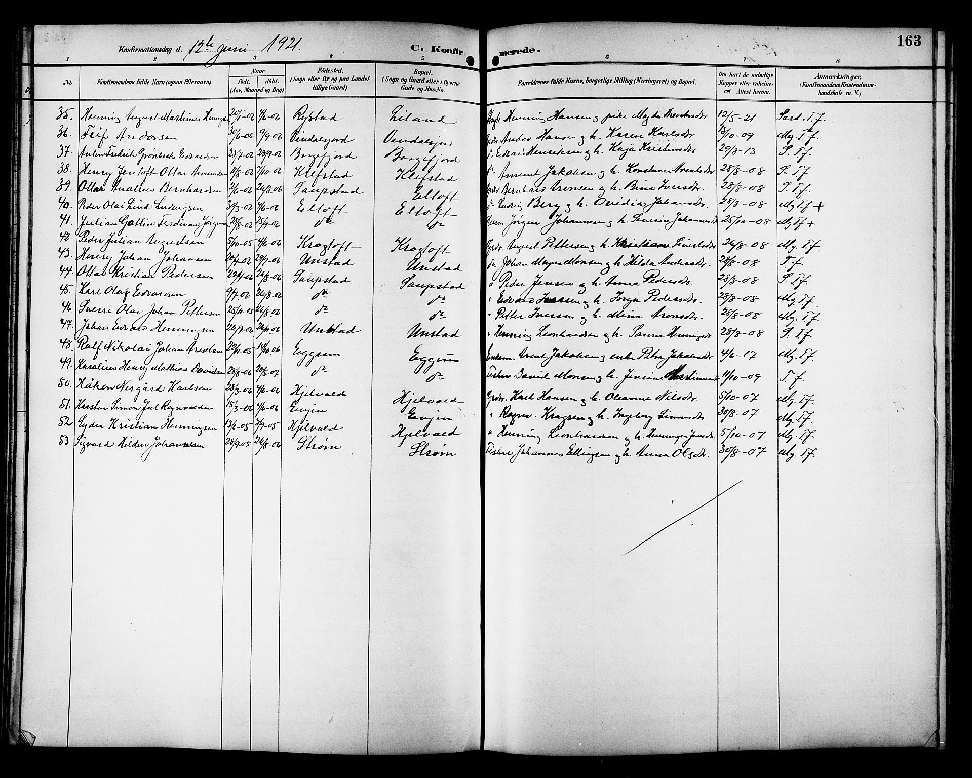 Ministerialprotokoller, klokkerbøker og fødselsregistre - Nordland, AV/SAT-A-1459/880/L1141: Parish register (copy) no. 880C03, 1893-1928, p. 163