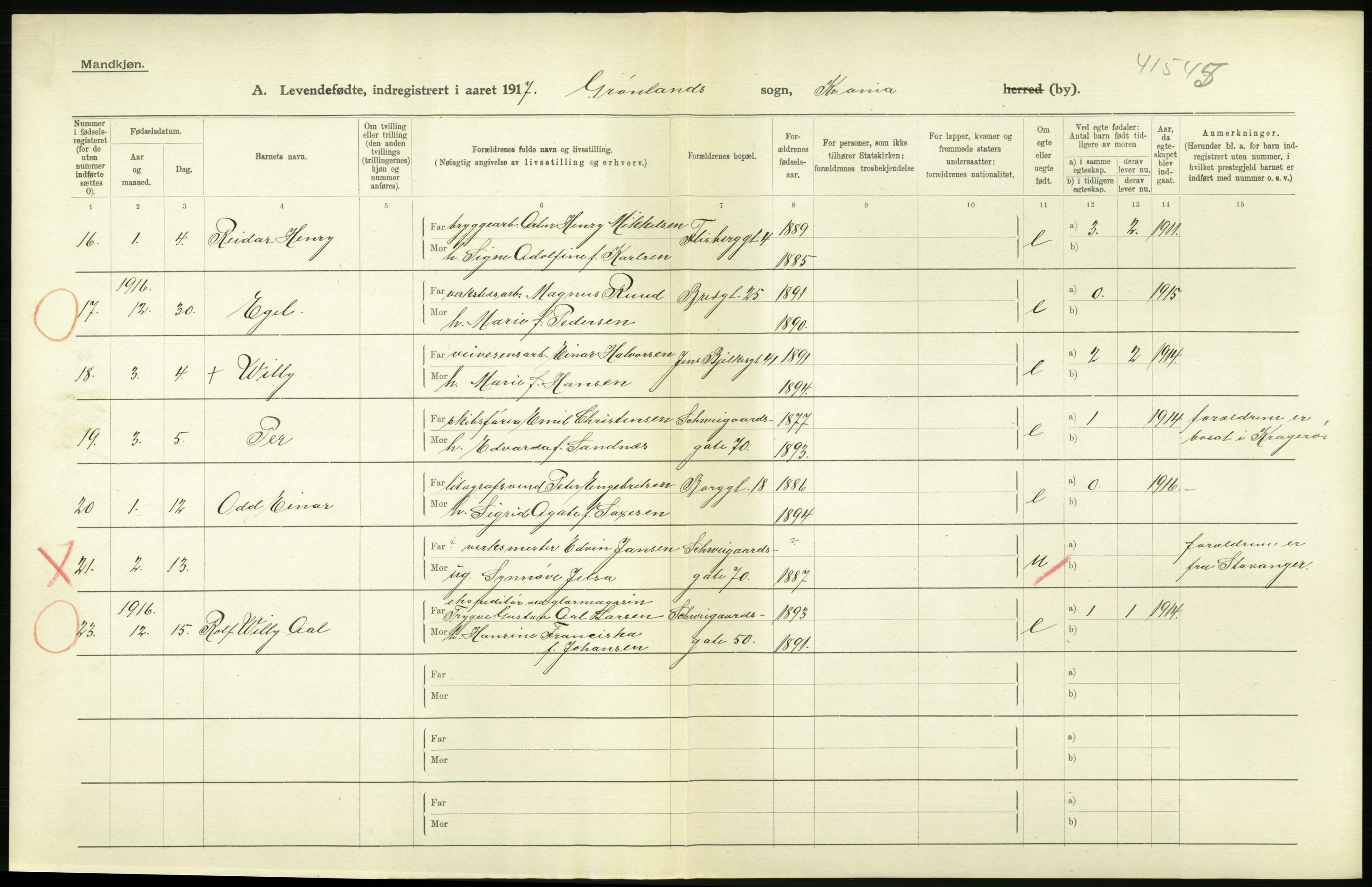 Statistisk sentralbyrå, Sosiodemografiske emner, Befolkning, AV/RA-S-2228/D/Df/Dfb/Dfbg/L0006: Kristiania: Levendefødte menn og kvinner., 1917, p. 6