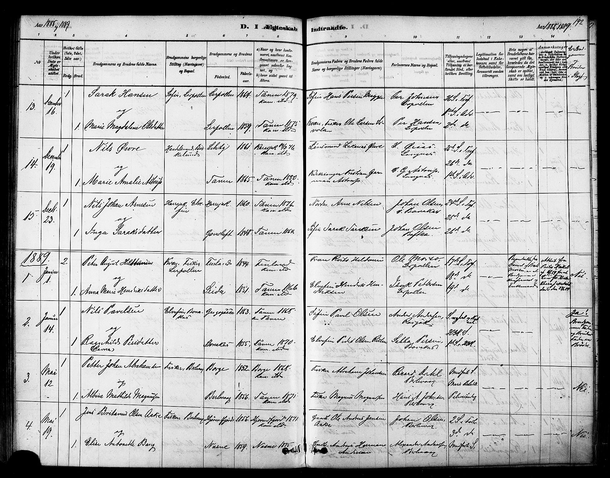 Tana sokneprestkontor, SATØ/S-1334/H/Ha/L0004kirke: Parish register (official) no. 4, 1878-1891, p. 192
