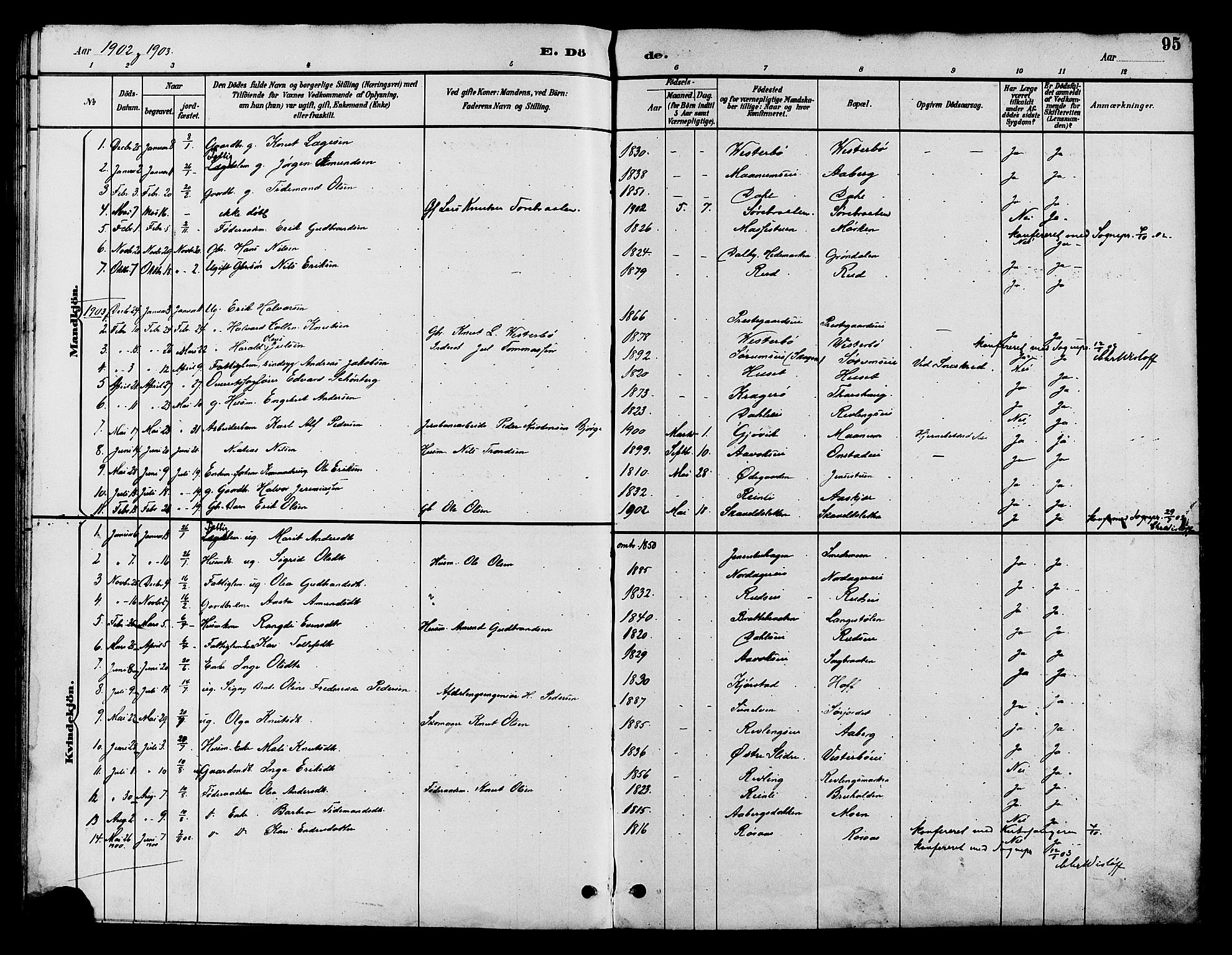 Nord-Aurdal prestekontor, AV/SAH-PREST-132/H/Ha/Hab/L0010: Parish register (copy) no. 10, 1892-1907, p. 95