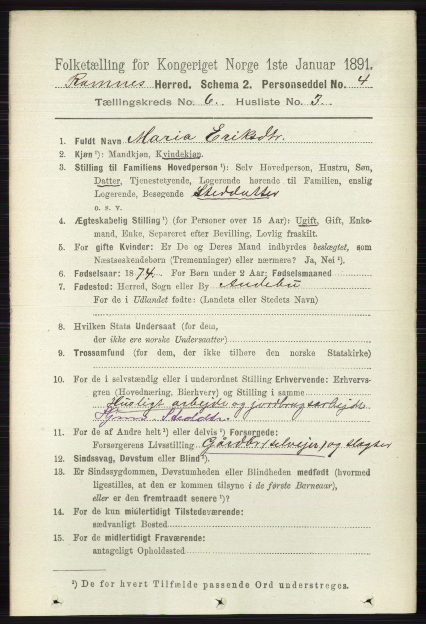 RA, 1891 census for 0718 Ramnes, 1891, p. 3335