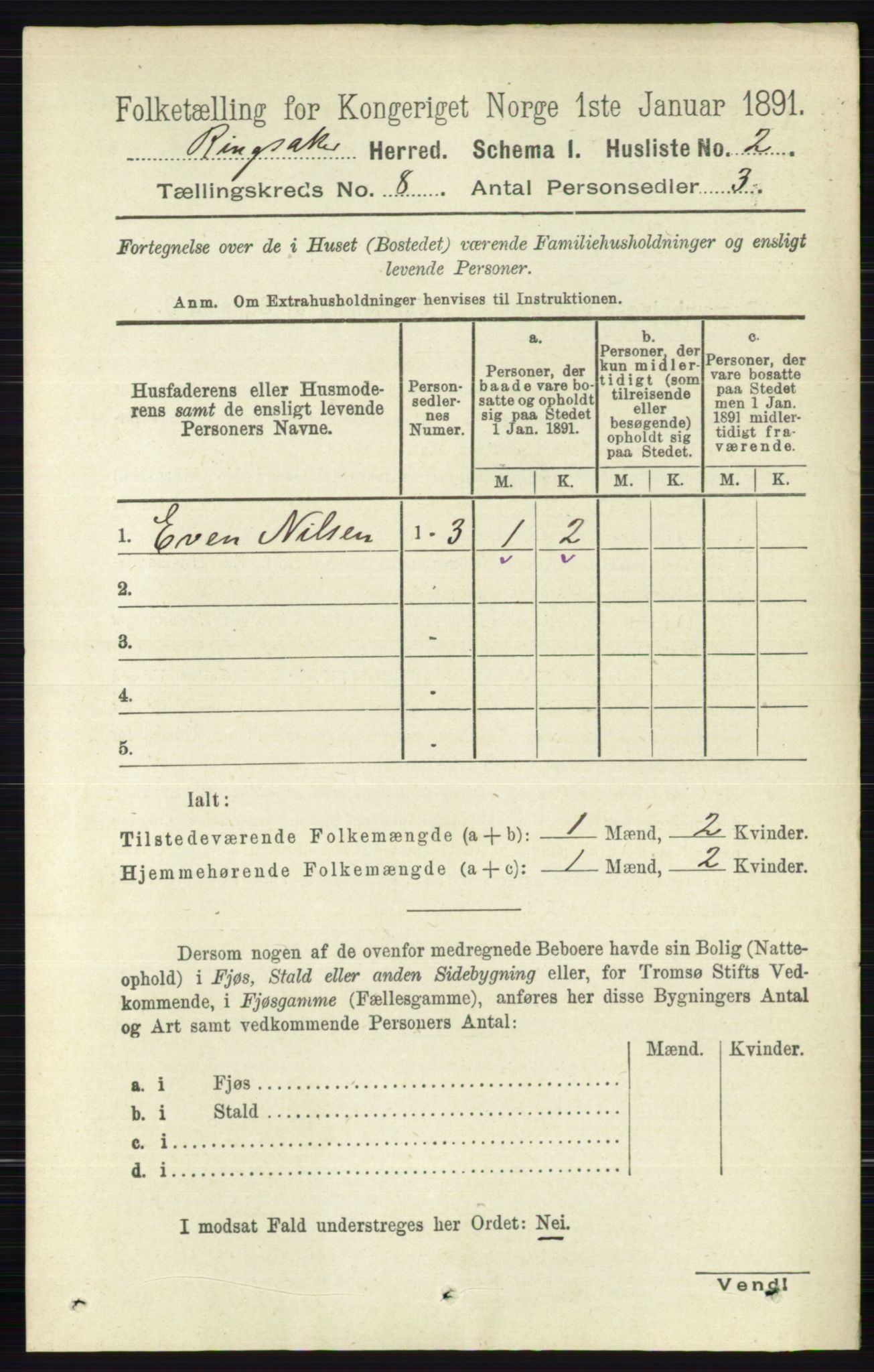 RA, 1891 census for 0412 Ringsaker, 1891, p. 4377