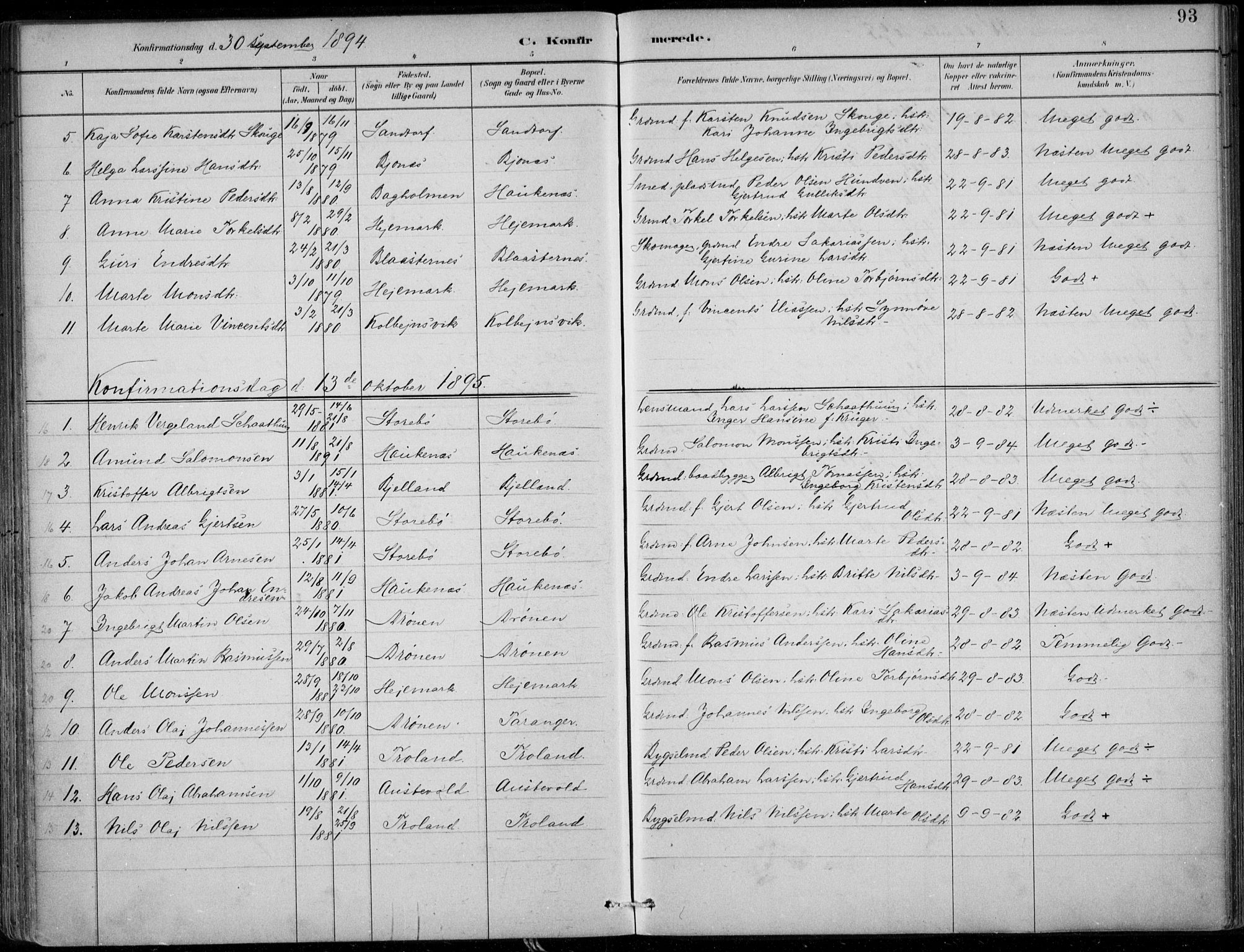 Sund sokneprestembete, SAB/A-99930: Parish register (official) no. C  1, 1882-1899, p. 93