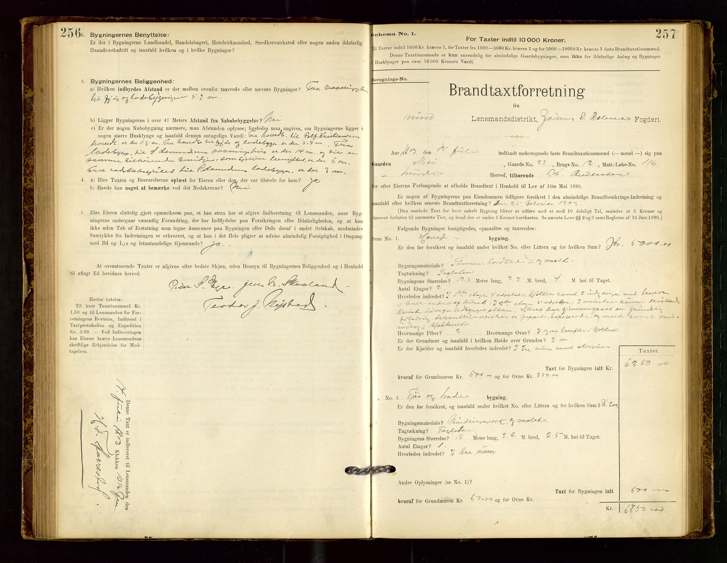 Lund lensmannskontor, SAST/A-100303/Gob/L0001: "Brandtakstprotokol", 1894-1907, p. 256-257