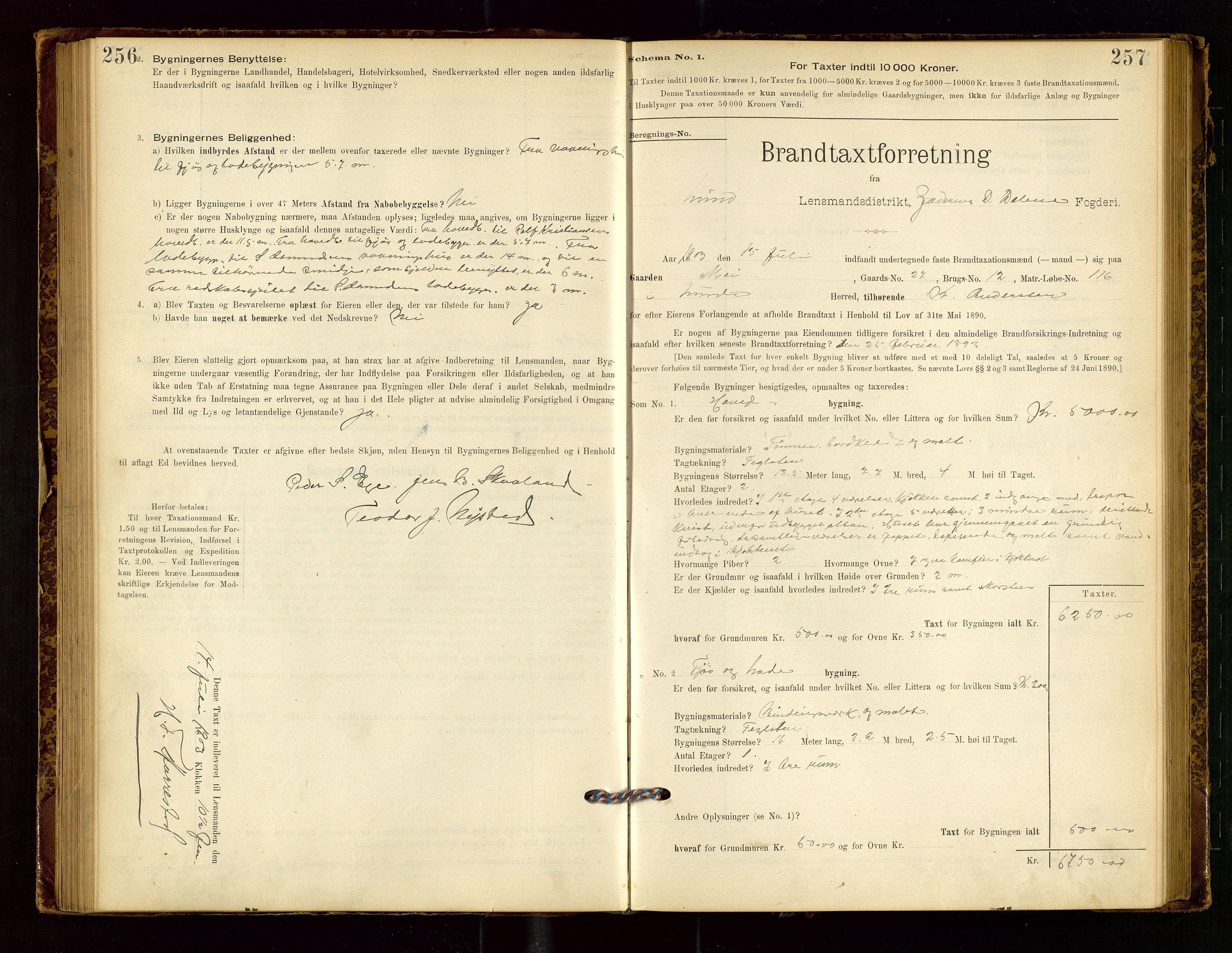 Lund lensmannskontor, AV/SAST-A-100303/Gob/L0001: "Brandtakstprotokol", 1894-1907, p. 256-257