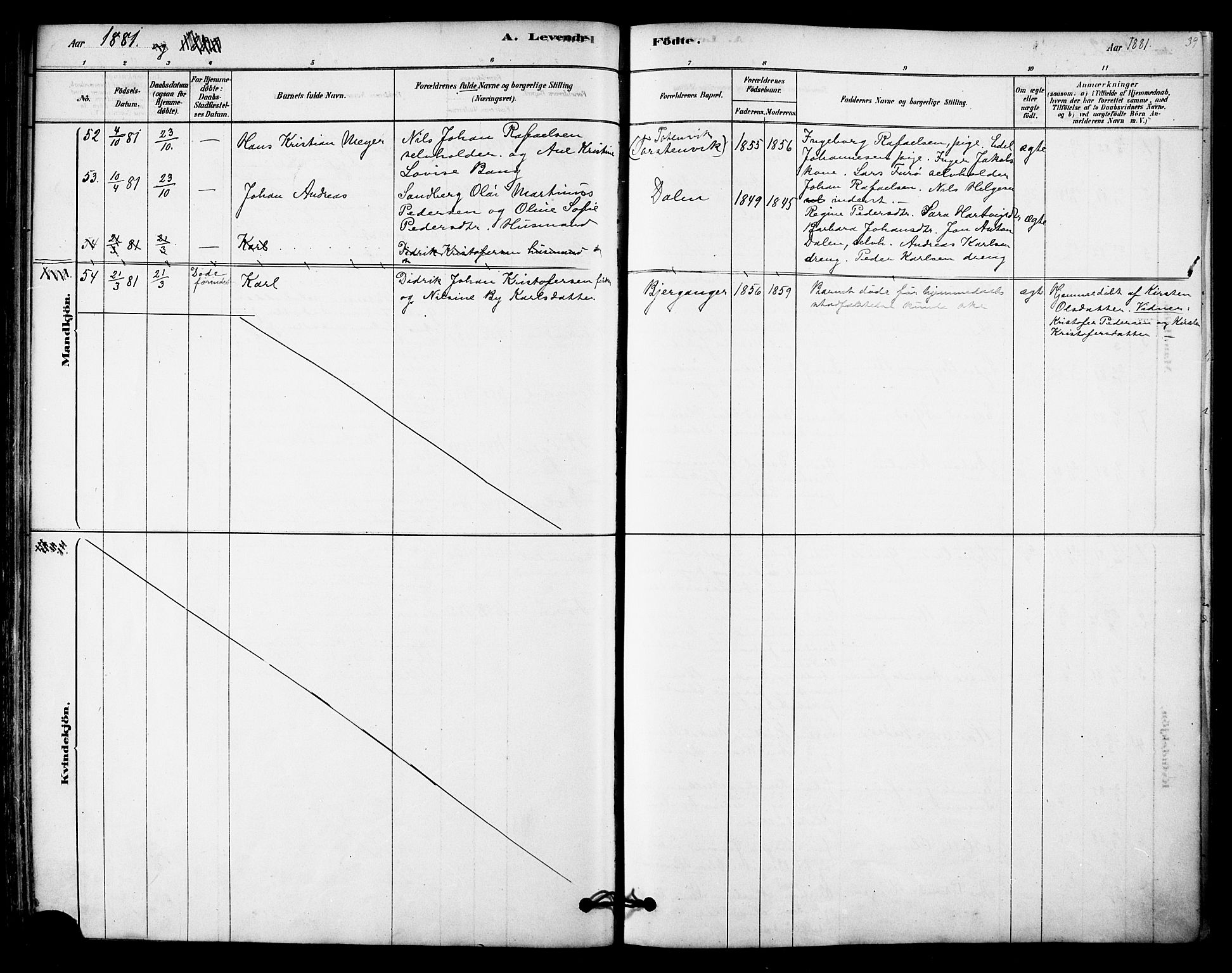 Ministerialprotokoller, klokkerbøker og fødselsregistre - Nordland, AV/SAT-A-1459/843/L0626: Parish register (official) no. 843A01, 1878-1907, p. 39