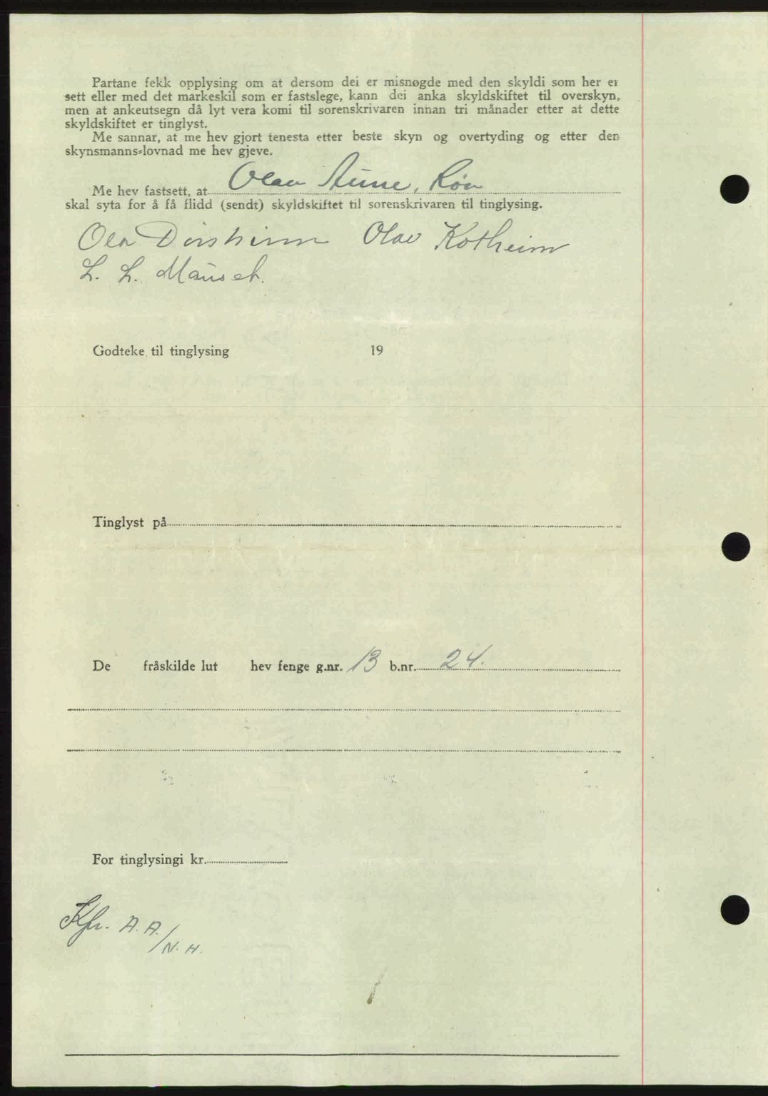 Nordmøre sorenskriveri, AV/SAT-A-4132/1/2/2Ca: Mortgage book no. A102, 1946-1946, Diary no: : 1849/1946