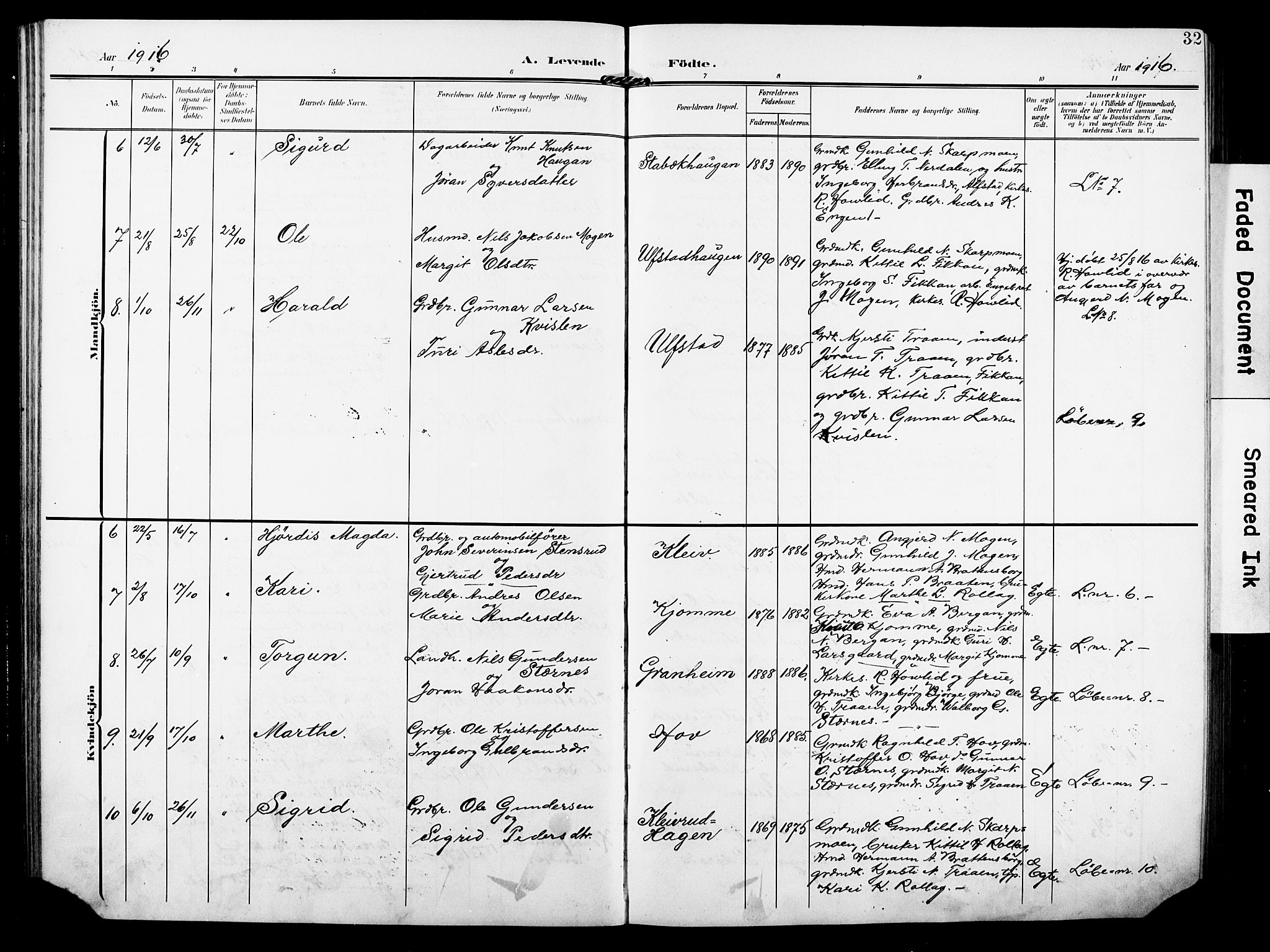 Rollag kirkebøker, AV/SAKO-A-240/G/Ga/L0005: Parish register (copy) no. I 5, 1904-1932, p. 32