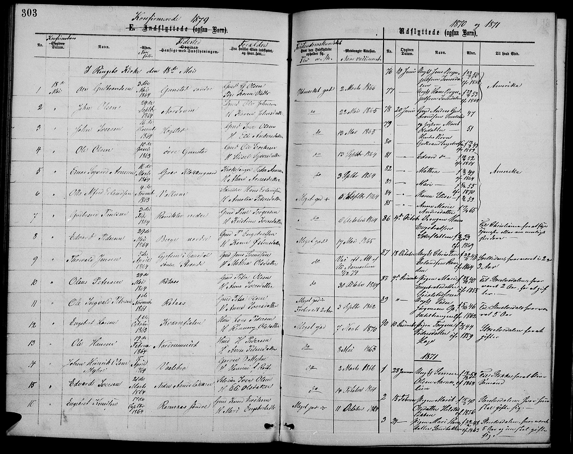 Ringebu prestekontor, SAH/PREST-082/H/Ha/Hab/L0004: Parish register (copy) no. 4, 1867-1879, p. 303