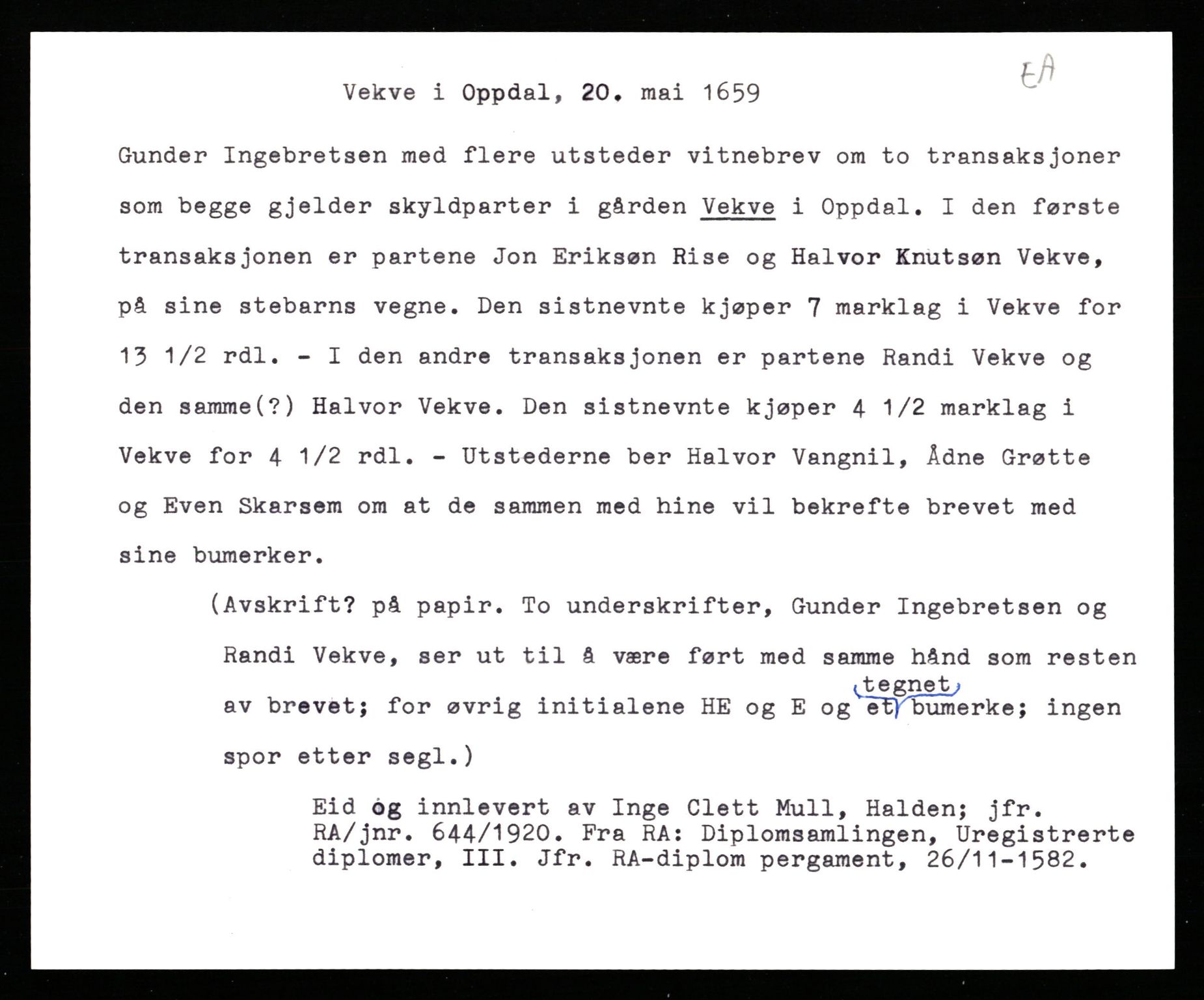 Riksarkivets diplomsamling, AV/RA-EA-5965/F35/F35b/L0010: Riksarkivets diplomer, seddelregister, 1656-1670, p. 201