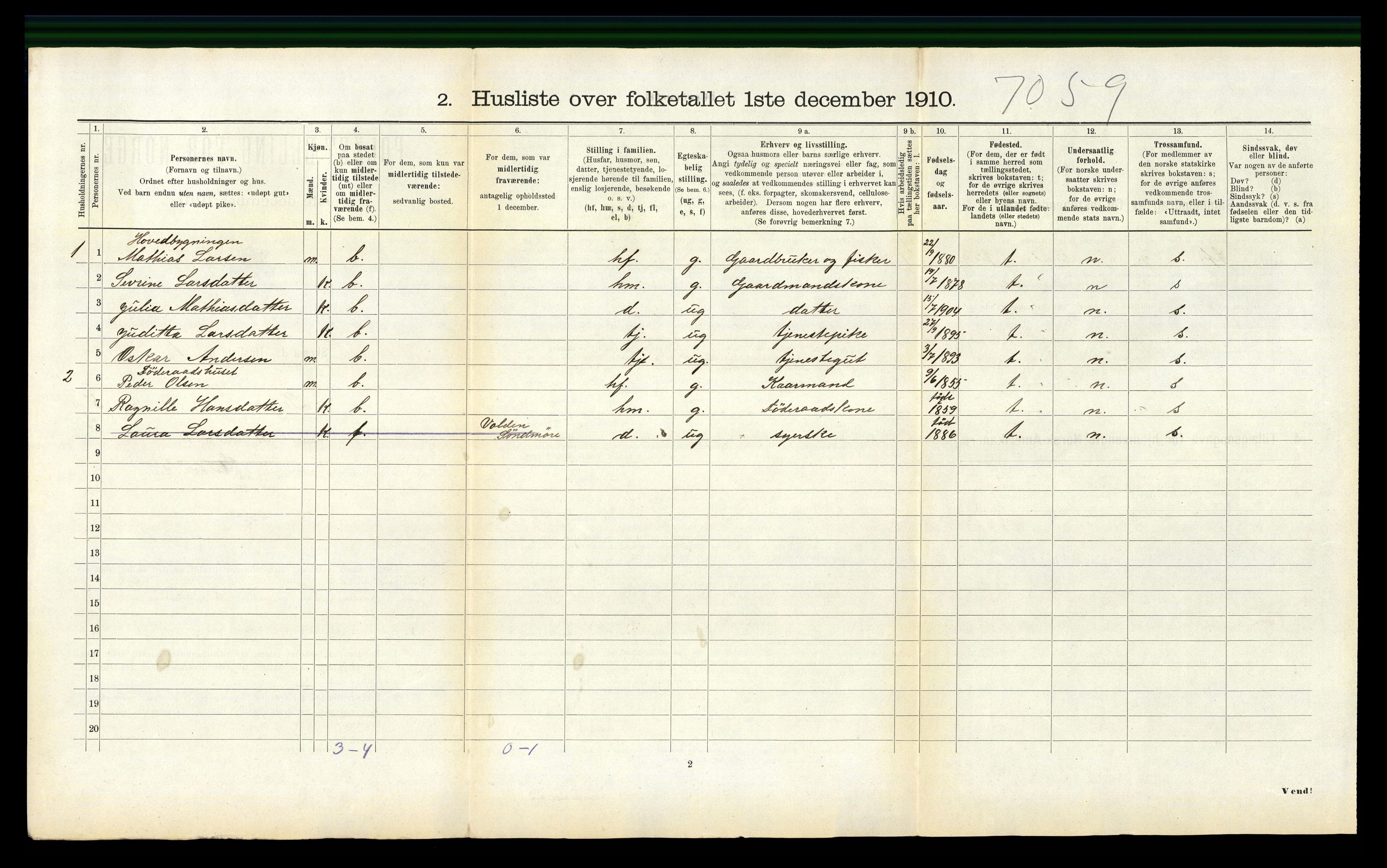 RA, 1910 census for Selje, 1910, p. 397