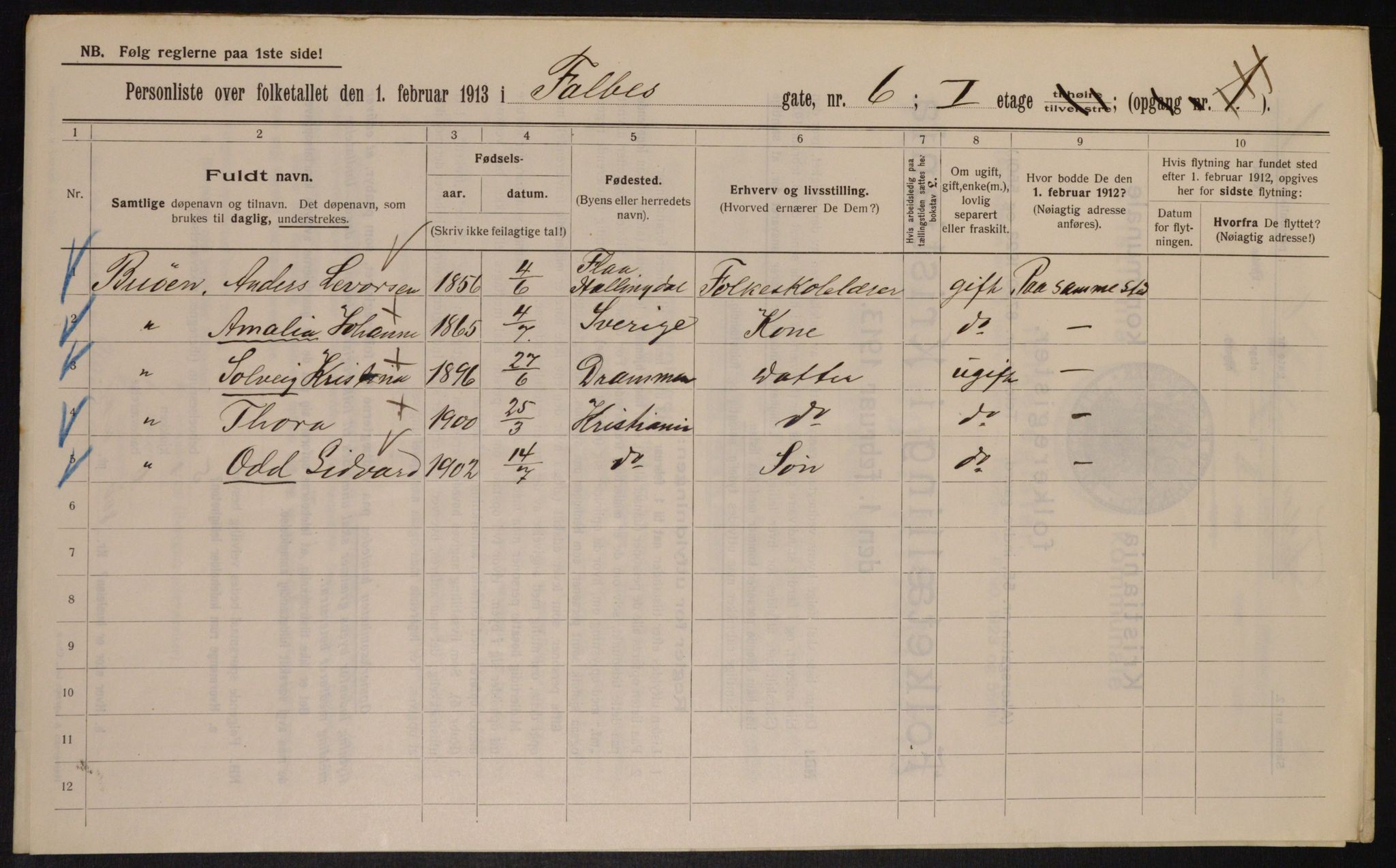 OBA, Municipal Census 1913 for Kristiania, 1913, p. 23299