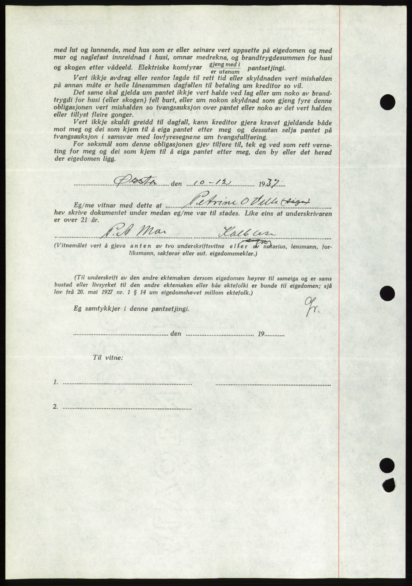 Søre Sunnmøre sorenskriveri, AV/SAT-A-4122/1/2/2C/L0064: Mortgage book no. 58, 1937-1938, Diary no: : 1904/1937