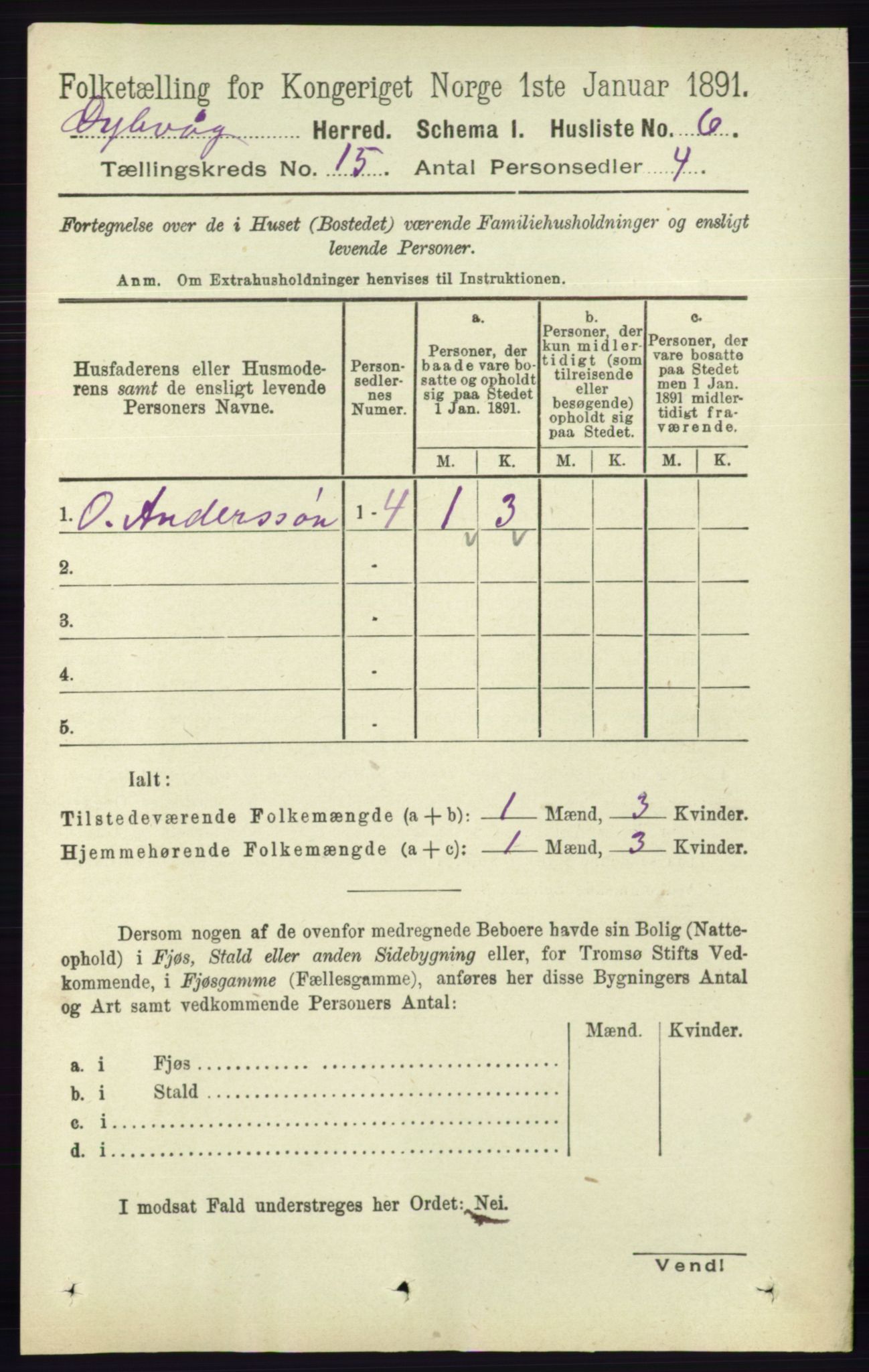 RA, 1891 census for 0915 Dypvåg, 1891, p. 6095