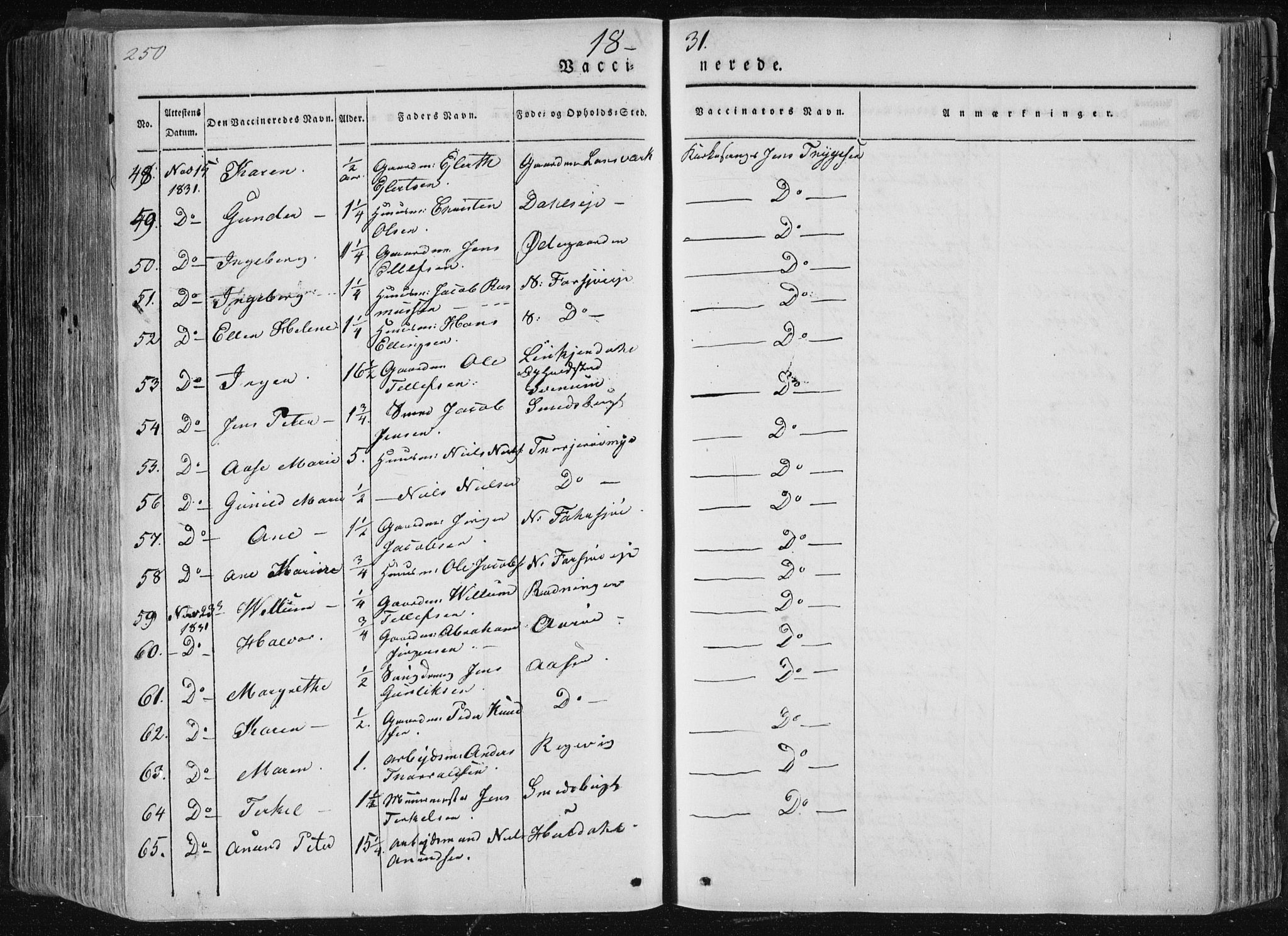 Sannidal kirkebøker, AV/SAKO-A-296/F/Fa/L0007: Parish register (official) no. 7, 1831-1854, p. 250