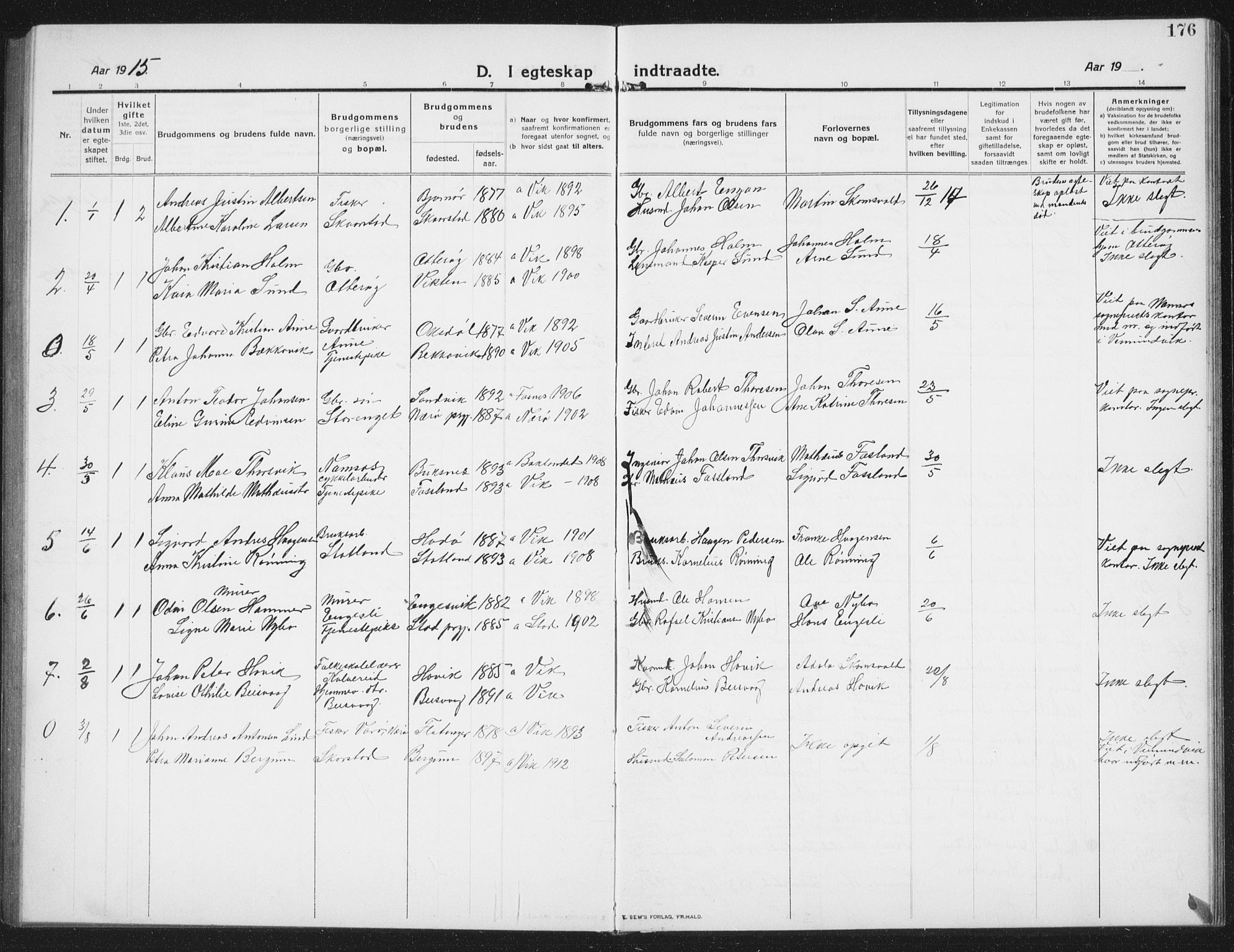 Ministerialprotokoller, klokkerbøker og fødselsregistre - Nord-Trøndelag, SAT/A-1458/774/L0630: Parish register (copy) no. 774C01, 1910-1934, p. 176