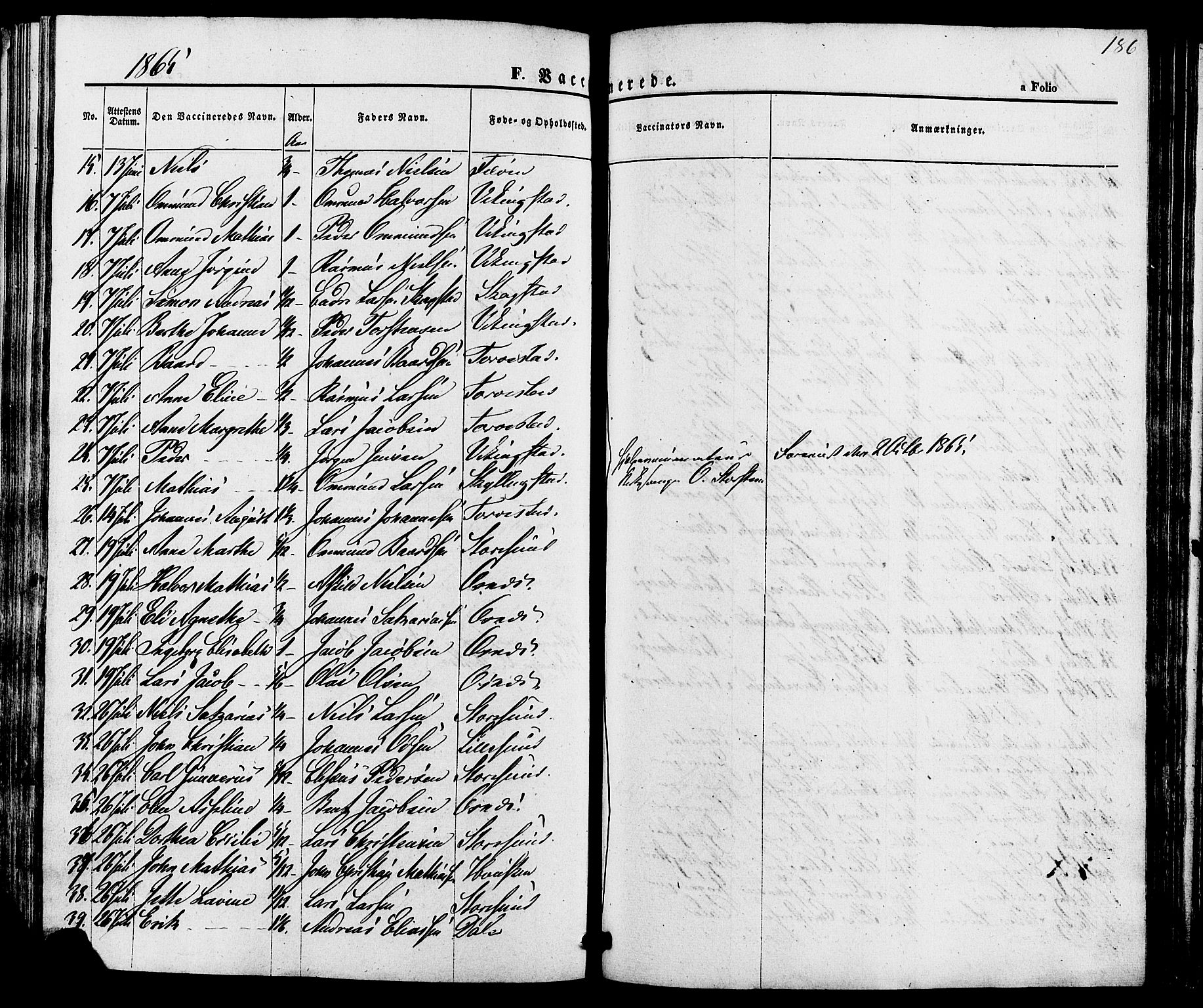 Torvastad sokneprestkontor, AV/SAST-A -101857/H/Ha/Haa/L0010: Parish register (official) no. A 10, 1857-1878, p. 186