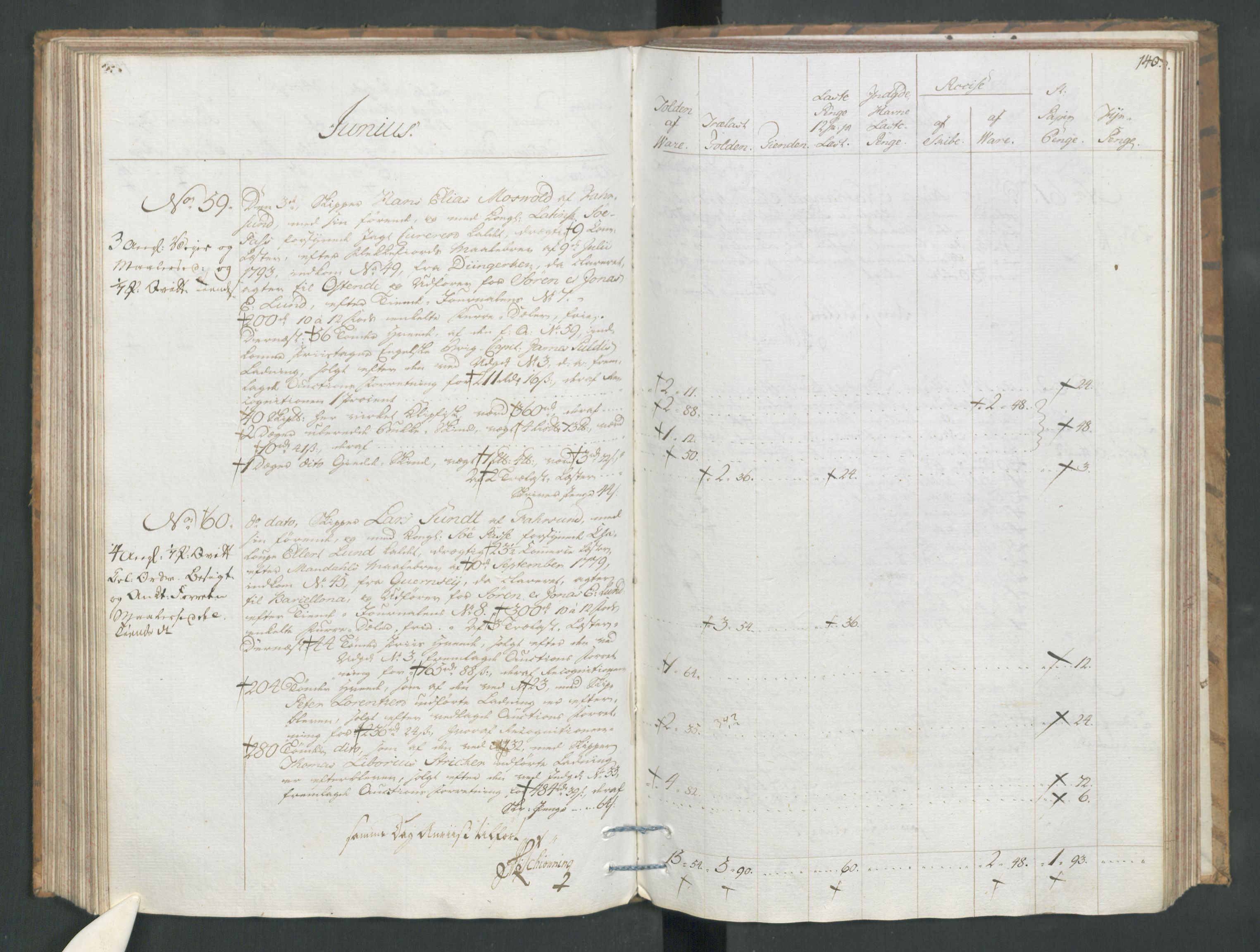 Generaltollkammeret, tollregnskaper, RA/EA-5490/R19/L0054/0001: Tollregnskaper Flekkefjord / Tollbok, 1794, p. 139b-140a