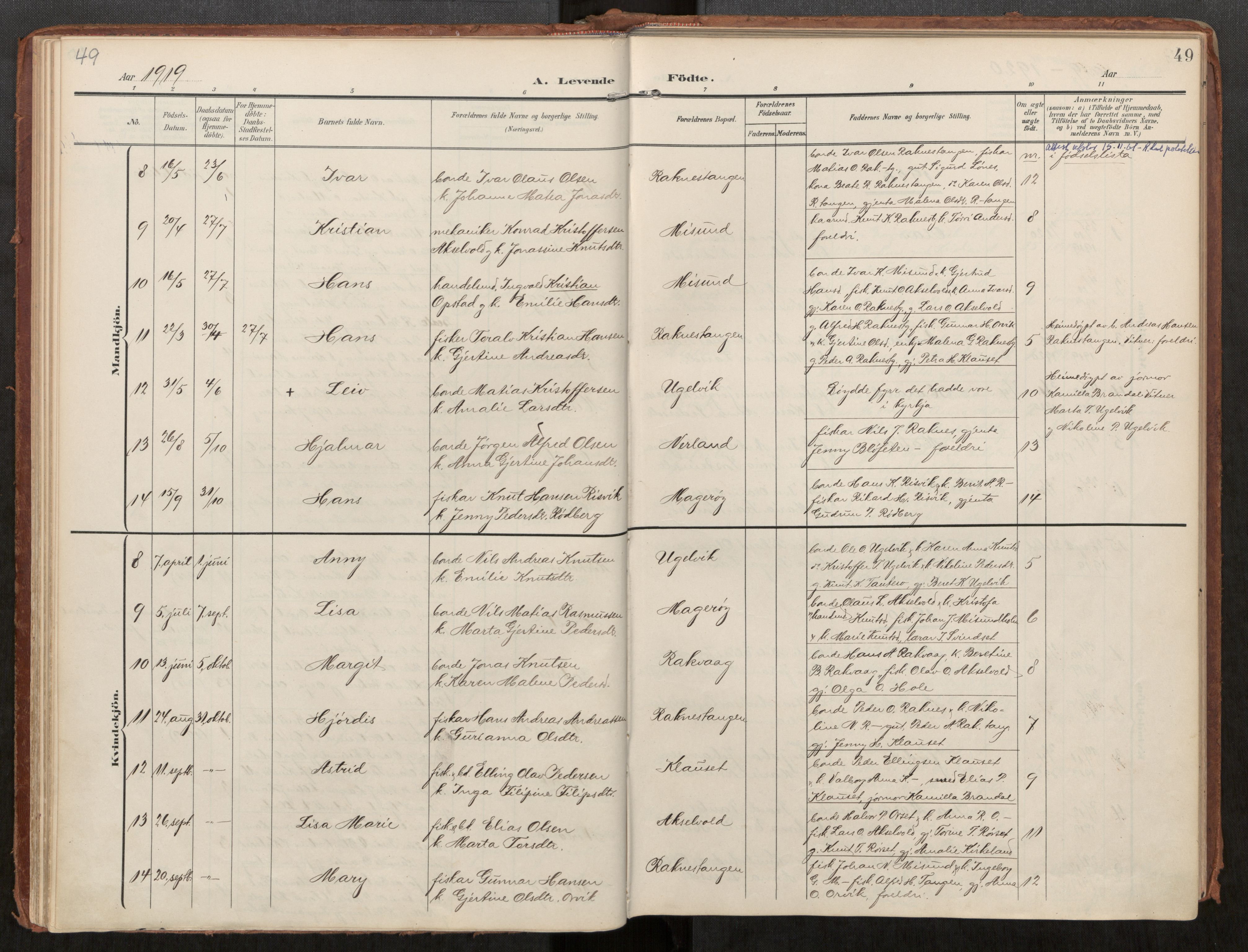 Ministerialprotokoller, klokkerbøker og fødselsregistre - Møre og Romsdal, AV/SAT-A-1454/563/L0740: Parish register (official) no. 563A02, 1903-1923, p. 49