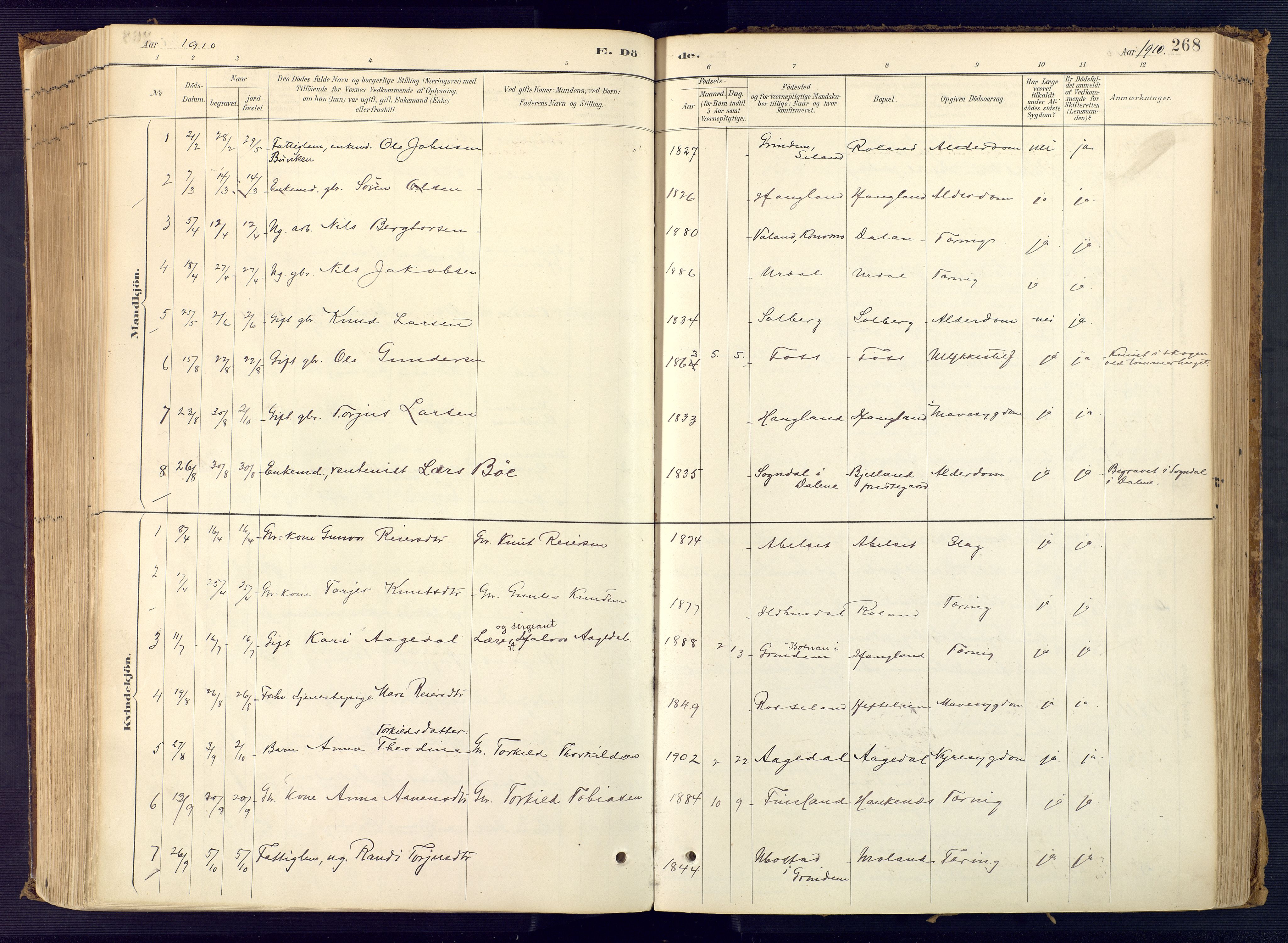 Bjelland sokneprestkontor, AV/SAK-1111-0005/F/Fa/Faa/L0004: Parish register (official) no. A 4, 1887-1923, p. 268