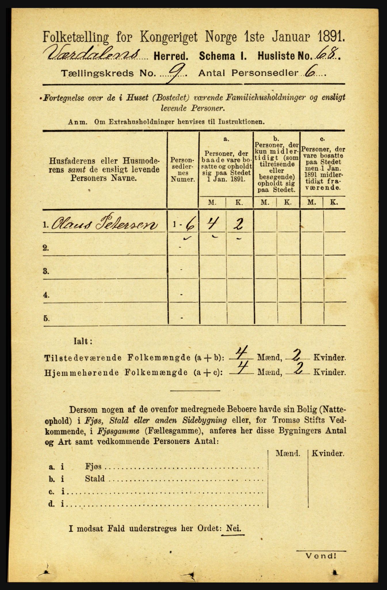 RA, 1891 census for 1721 Verdal, 1891, p. 4965