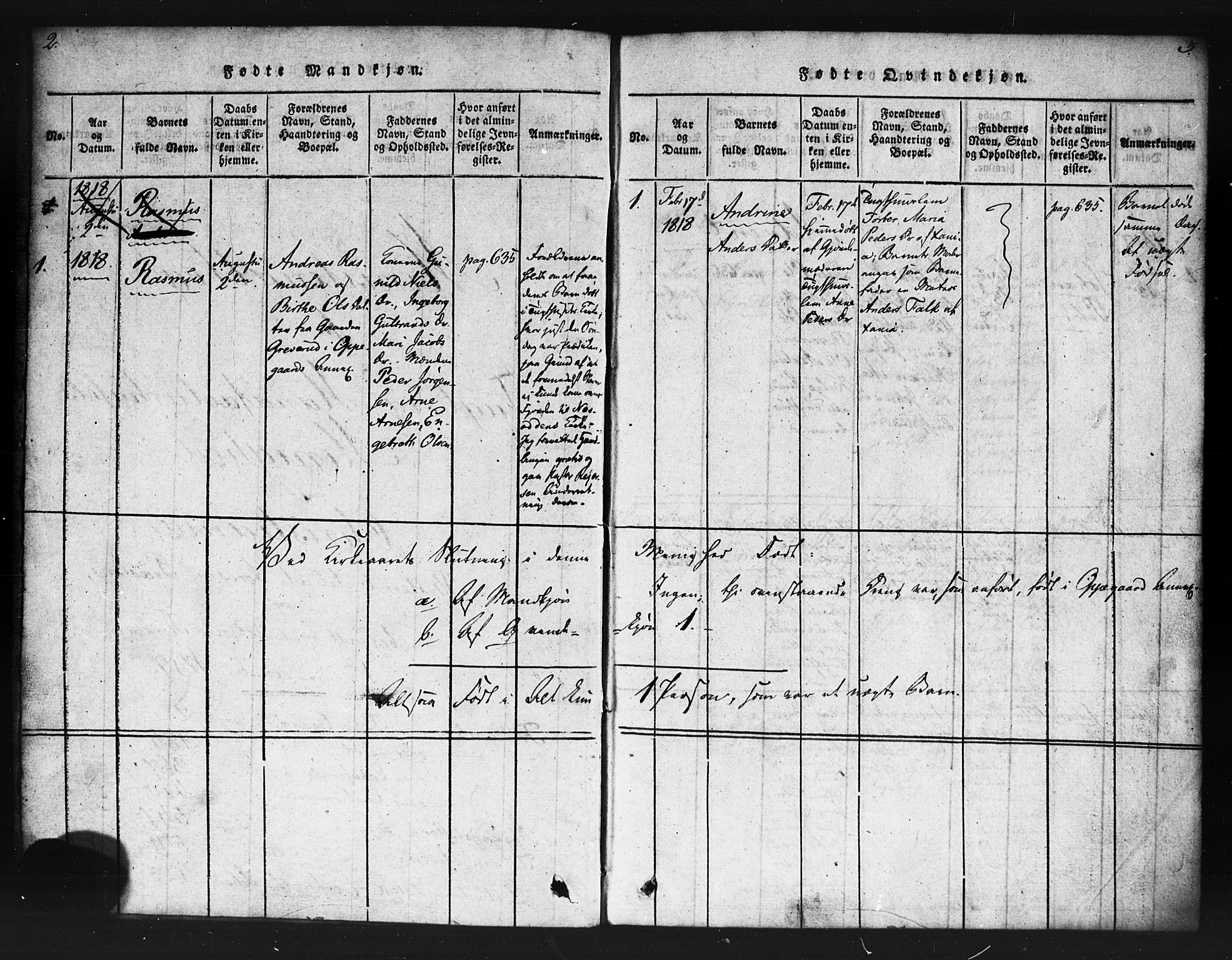 Kristiania tukthusprest Kirkebøker, AV/SAO-A-10881/F/Fa/L0002: Parish register (official) no. 2, 1817-1830, p. 2-3