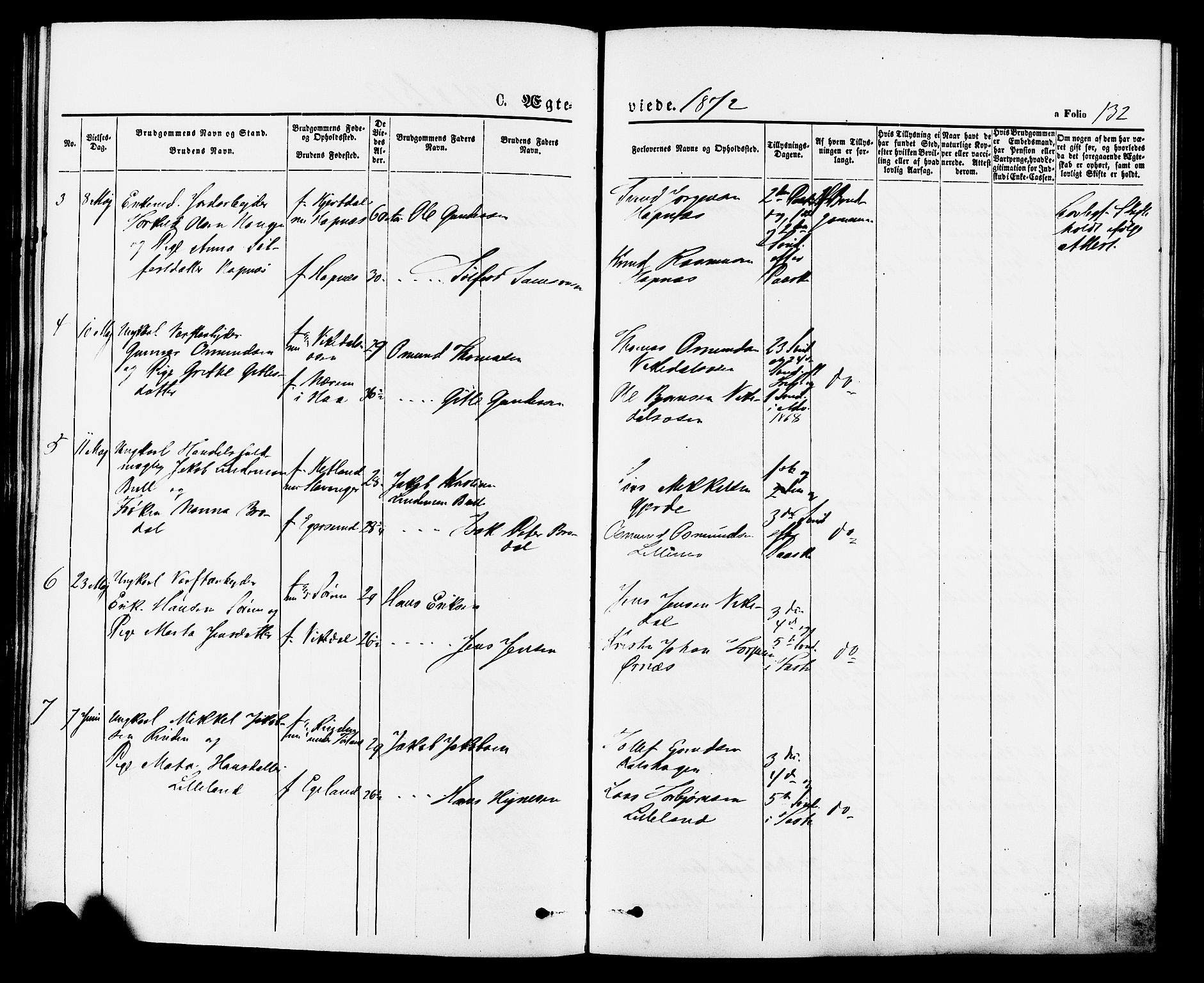 Vikedal sokneprestkontor, SAST/A-101840/01/IV: Parish register (official) no. A 7, 1868-1883, p. 132
