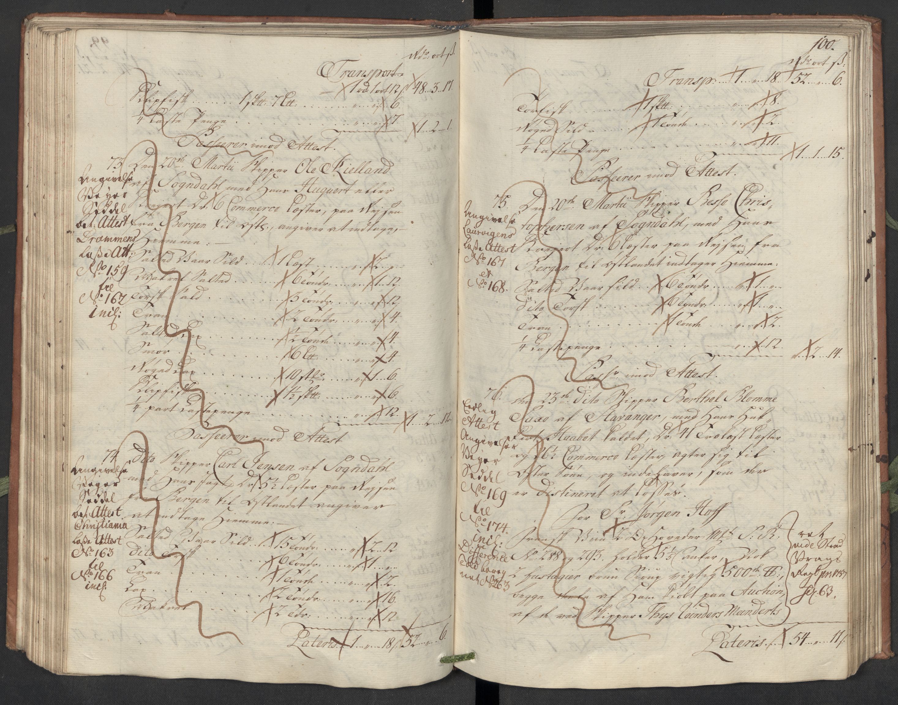 Generaltollkammeret, tollregnskaper, AV/RA-EA-5490/R22/L0018/0001: Tollregnskaper Stavanger / Hovedtollbok, 1756, p. 99b-100a