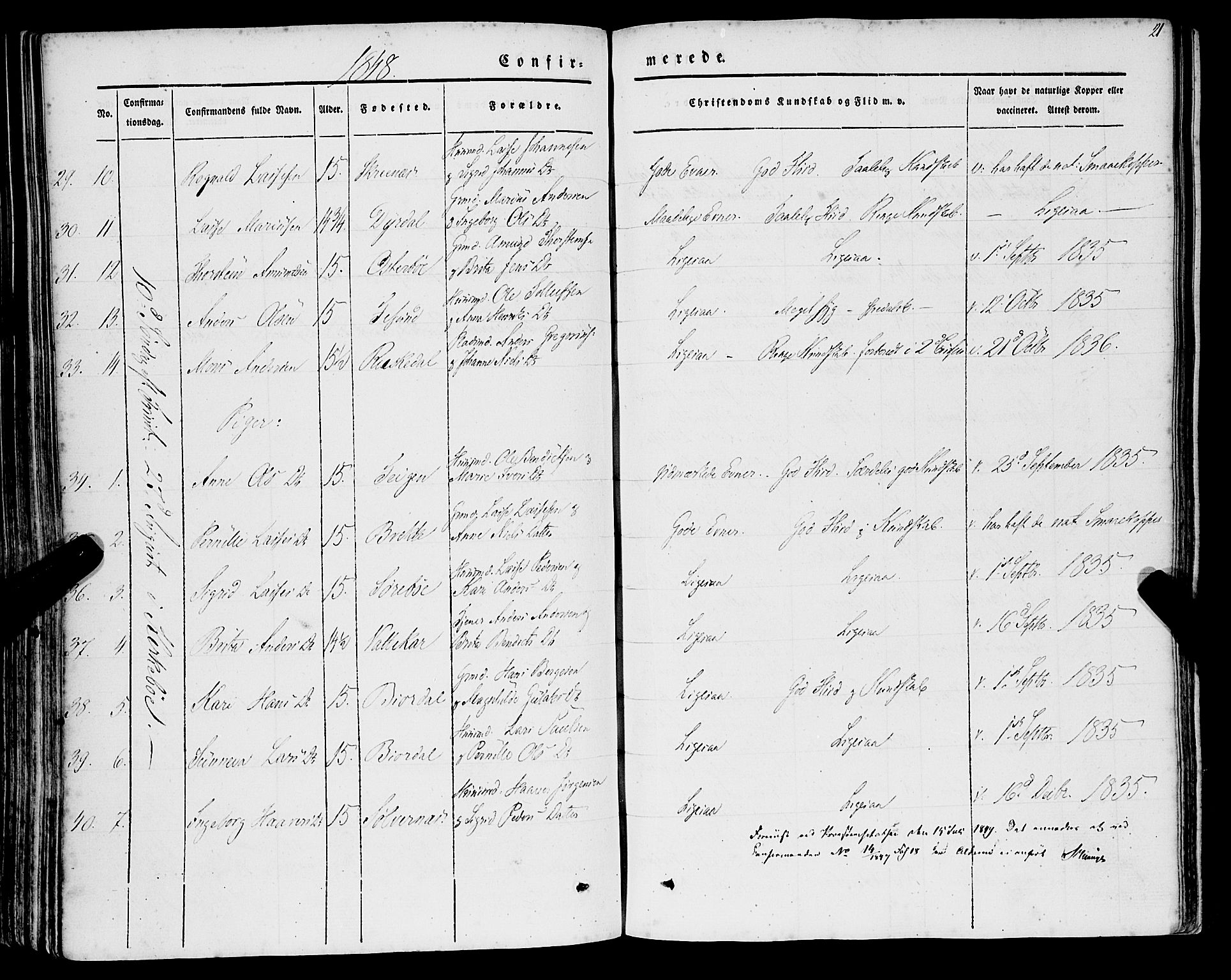 Lavik sokneprestembete, AV/SAB-A-80901: Parish register (official) no. A 3, 1843-1863, p. 21