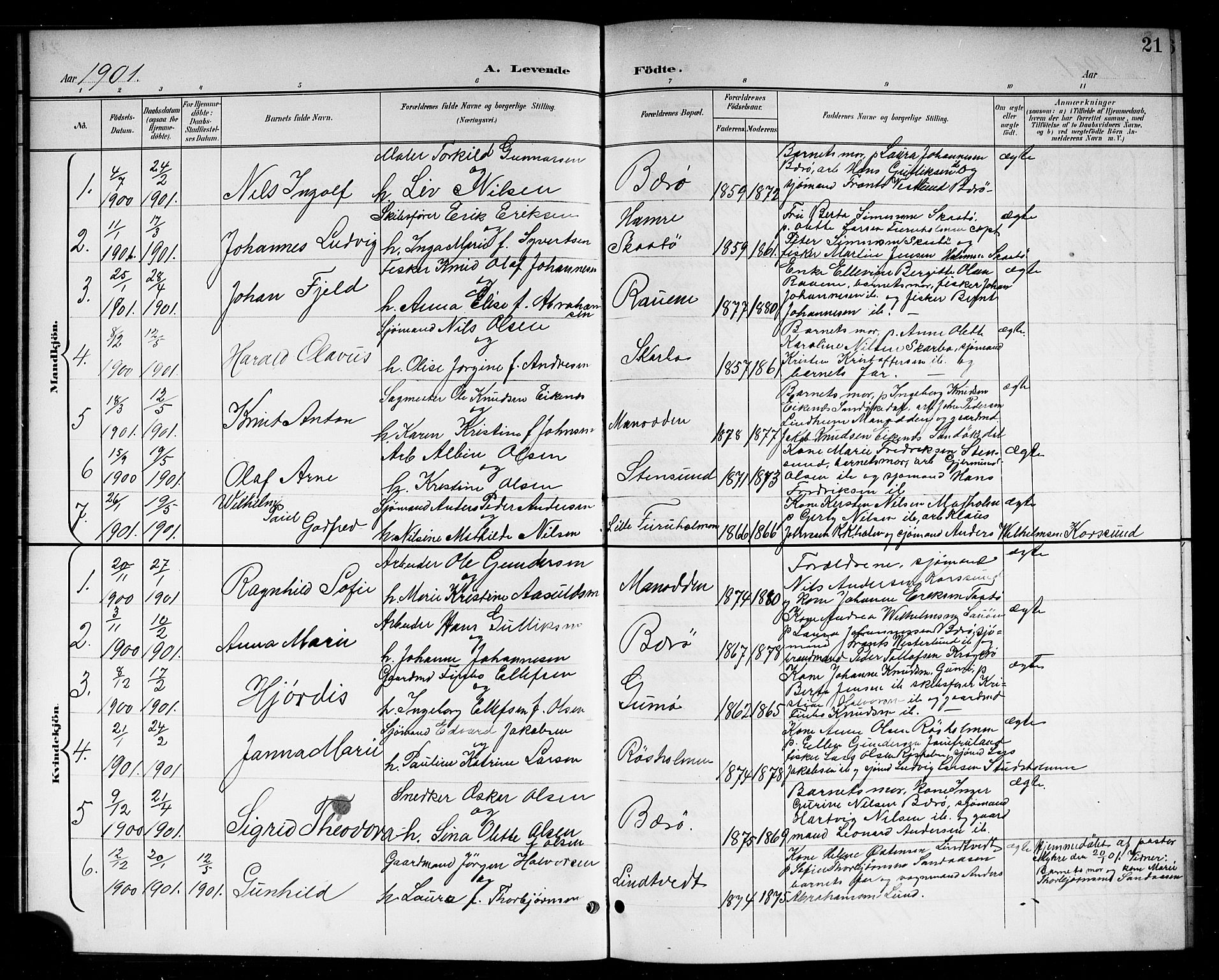 Skåtøy kirkebøker, SAKO/A-304/G/Ga/L0004: Parish register (copy) no. I 4, 1898-1916, p. 21