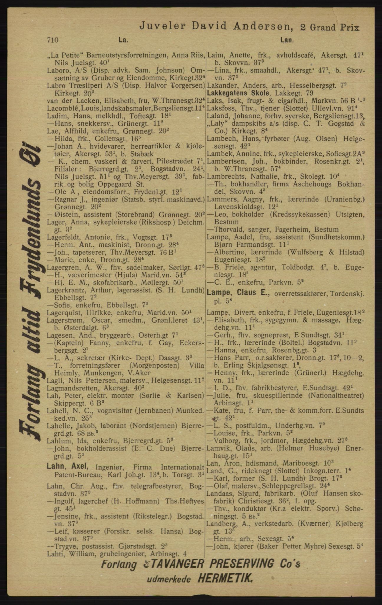 Kristiania/Oslo adressebok, PUBL/-, 1913, p. 722