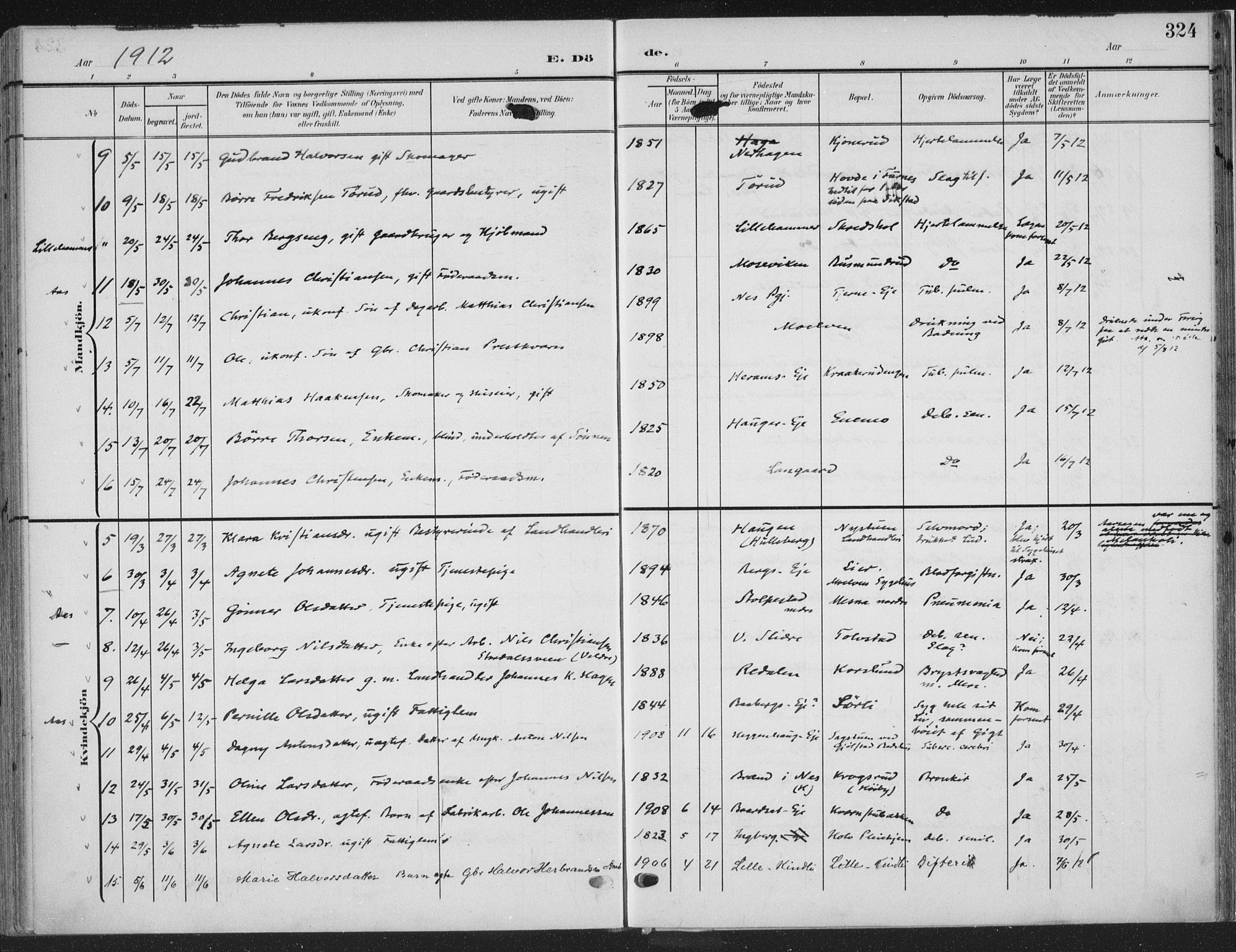 Ringsaker prestekontor, AV/SAH-PREST-014/K/Ka/L0018: Parish register (official) no. 18, 1903-1912, p. 324