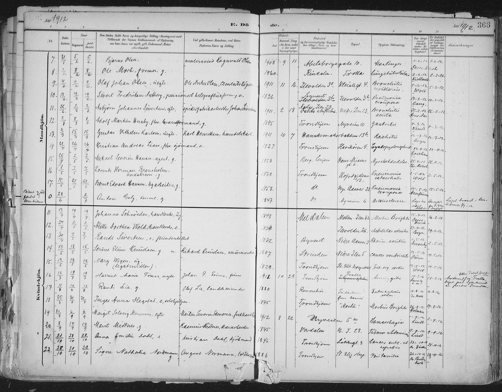Ministerialprotokoller, klokkerbøker og fødselsregistre - Sør-Trøndelag, SAT/A-1456/603/L0167: Parish register (official) no. 603A06, 1896-1932, p. 366