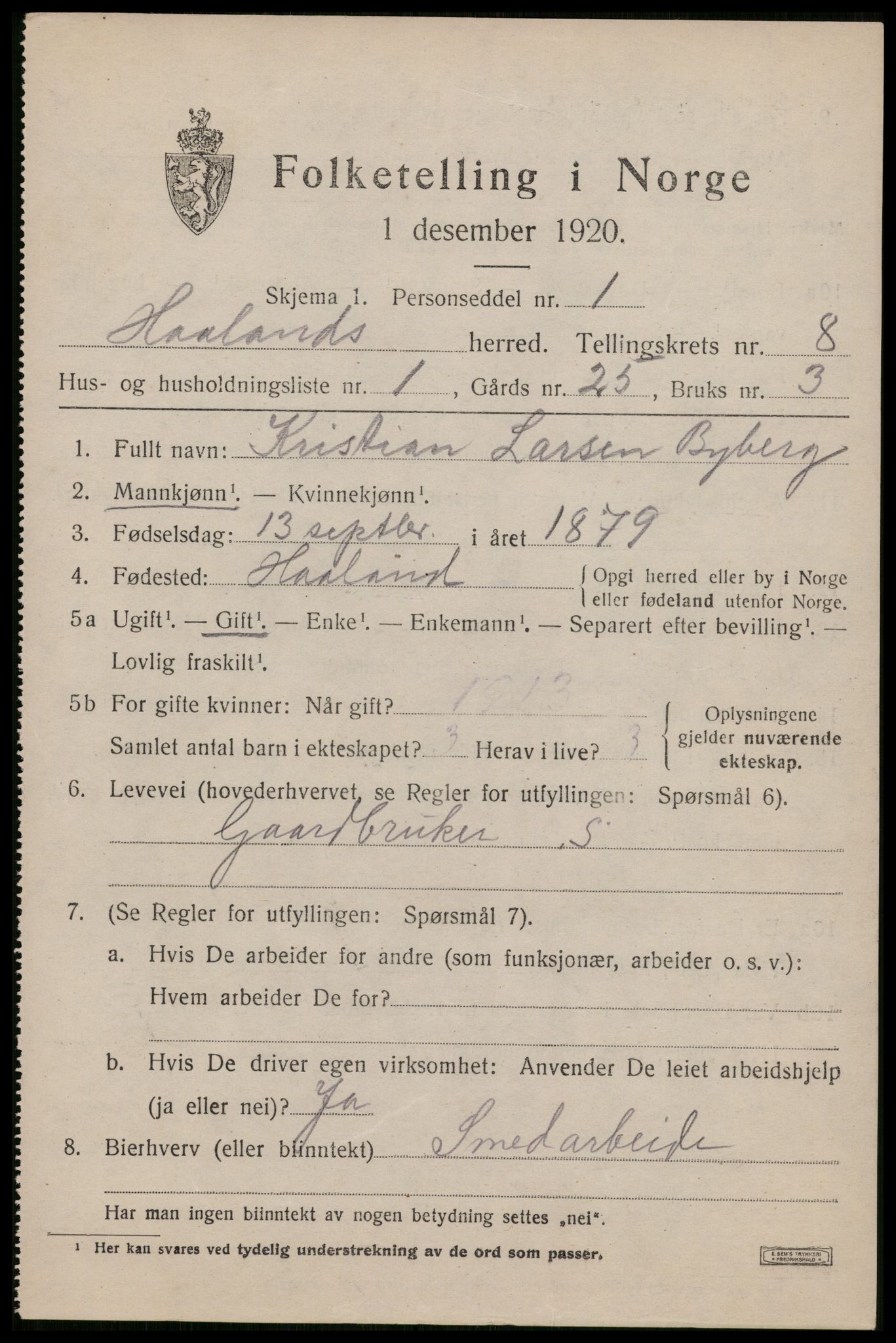 SAST, 1920 census for Håland, 1920, p. 6339