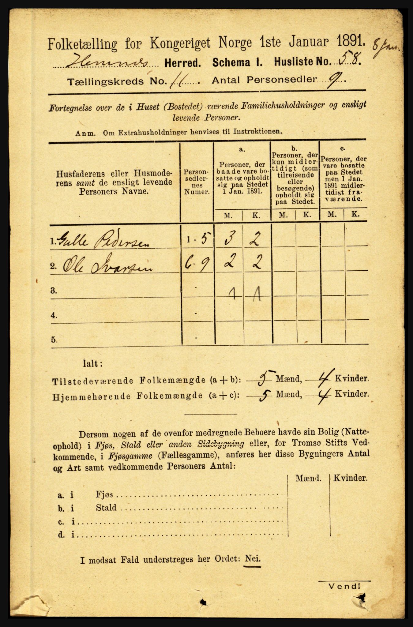 RA, 1891 census for 1832 Hemnes, 1891, p. 5301