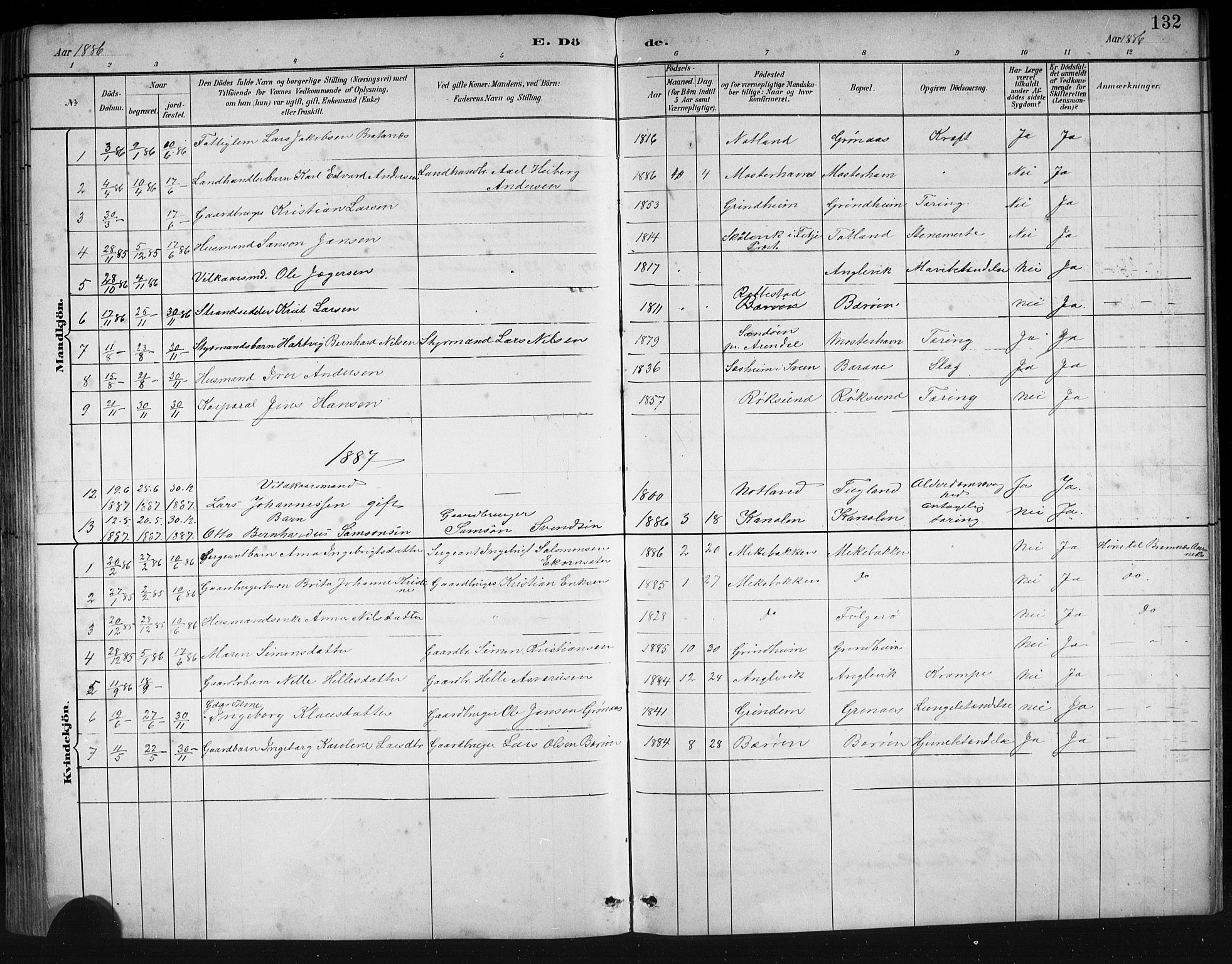 Finnås sokneprestembete, SAB/A-99925/H/Ha/Hab/Haba/L0003: Parish register (copy) no. A 3, 1883-1900, p. 132