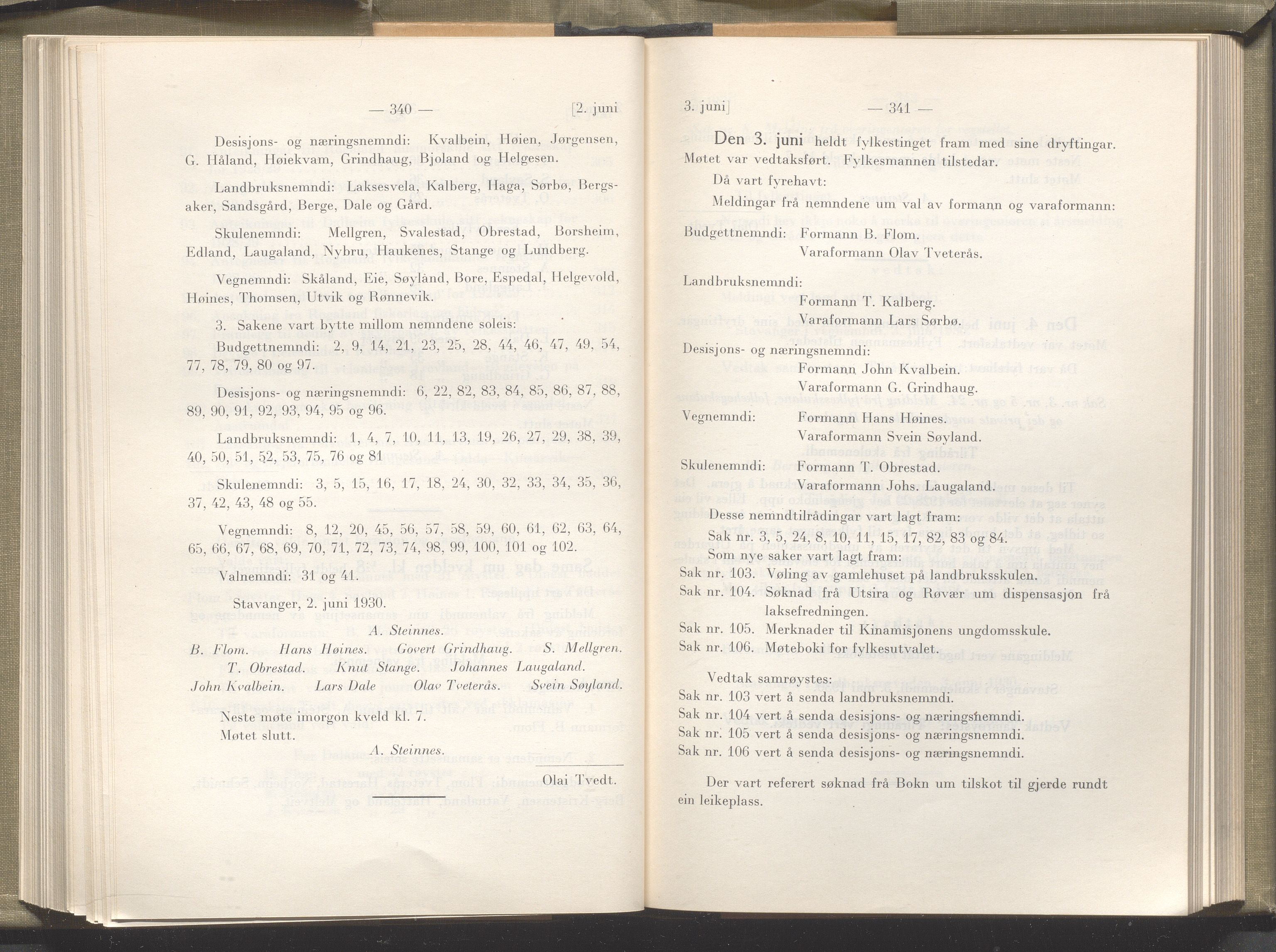 Rogaland fylkeskommune - Fylkesrådmannen , IKAR/A-900/A/Aa/Aaa/L0049: Møtebok , 1930, p. 340-341