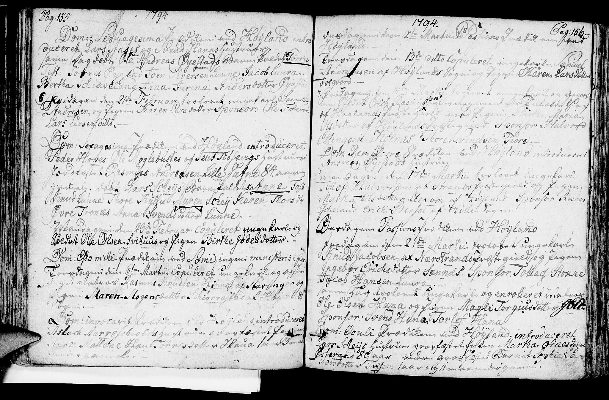 Høyland sokneprestkontor, SAST/A-101799/001/30BA/L0004: Parish register (official) no. A 4, 1784-1803, p. 155-156