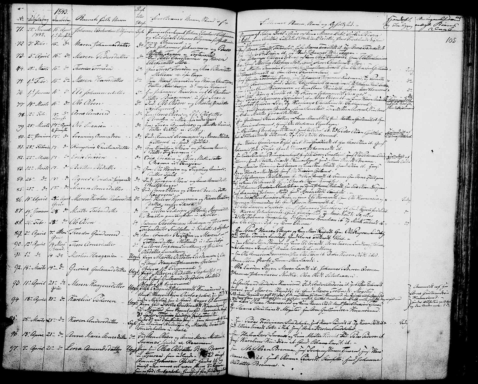 Grue prestekontor, SAH/PREST-036/H/Ha/Haa/L0007: Parish register (official) no. 7, 1830-1847, p. 105